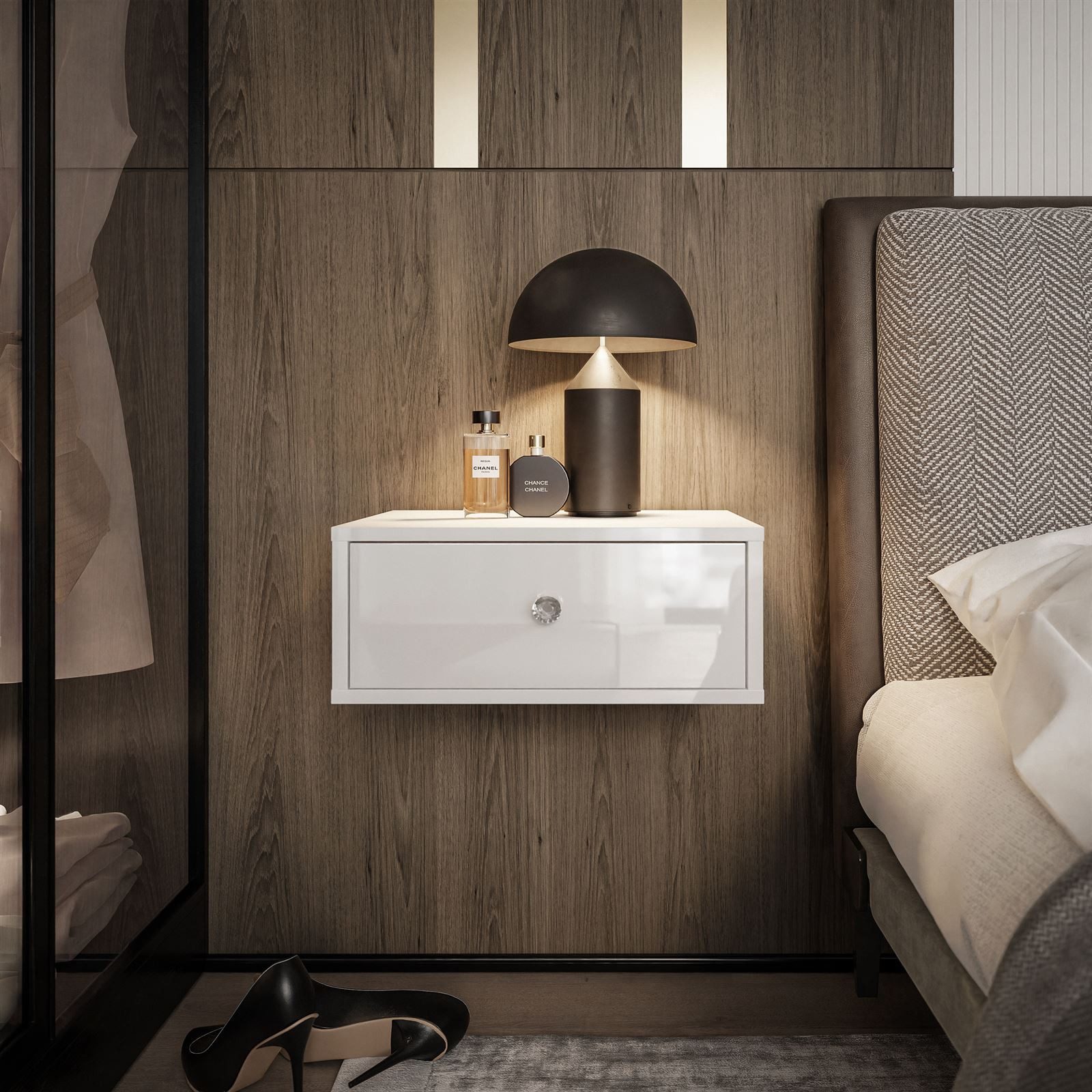 Lookway Nachttisch BLANCO Hängender Nachttisch mit LED Beleuchtung (1x Nach günstig online kaufen