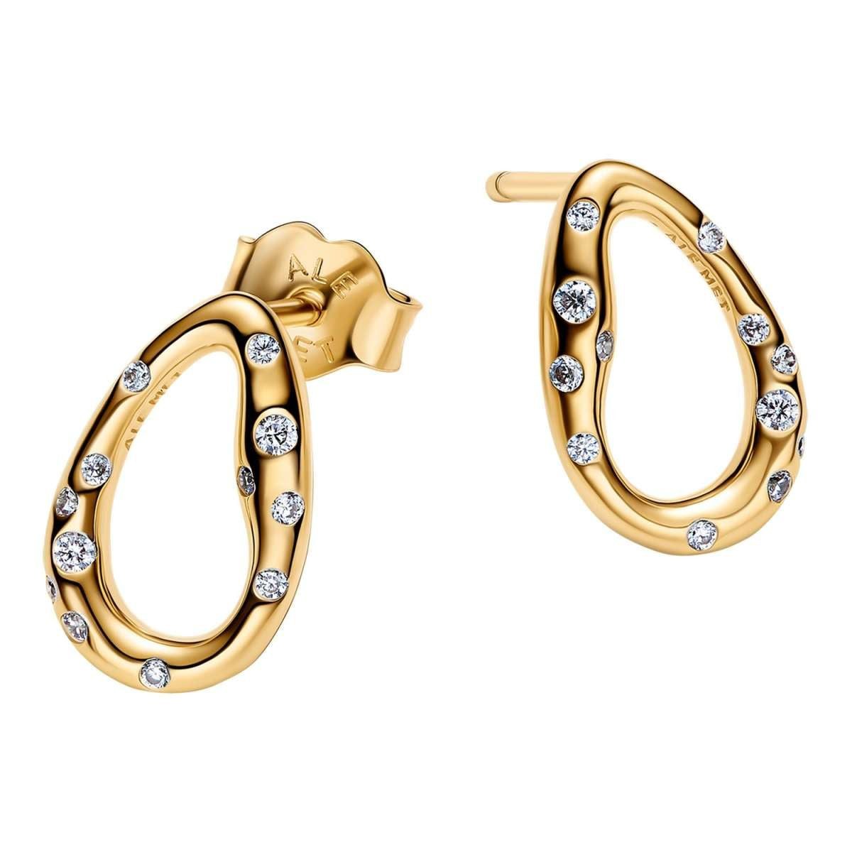 Pandora Paar Ohrstecker 264659C01, für Damen Oval mit Steinen Besetzt Goldfarben