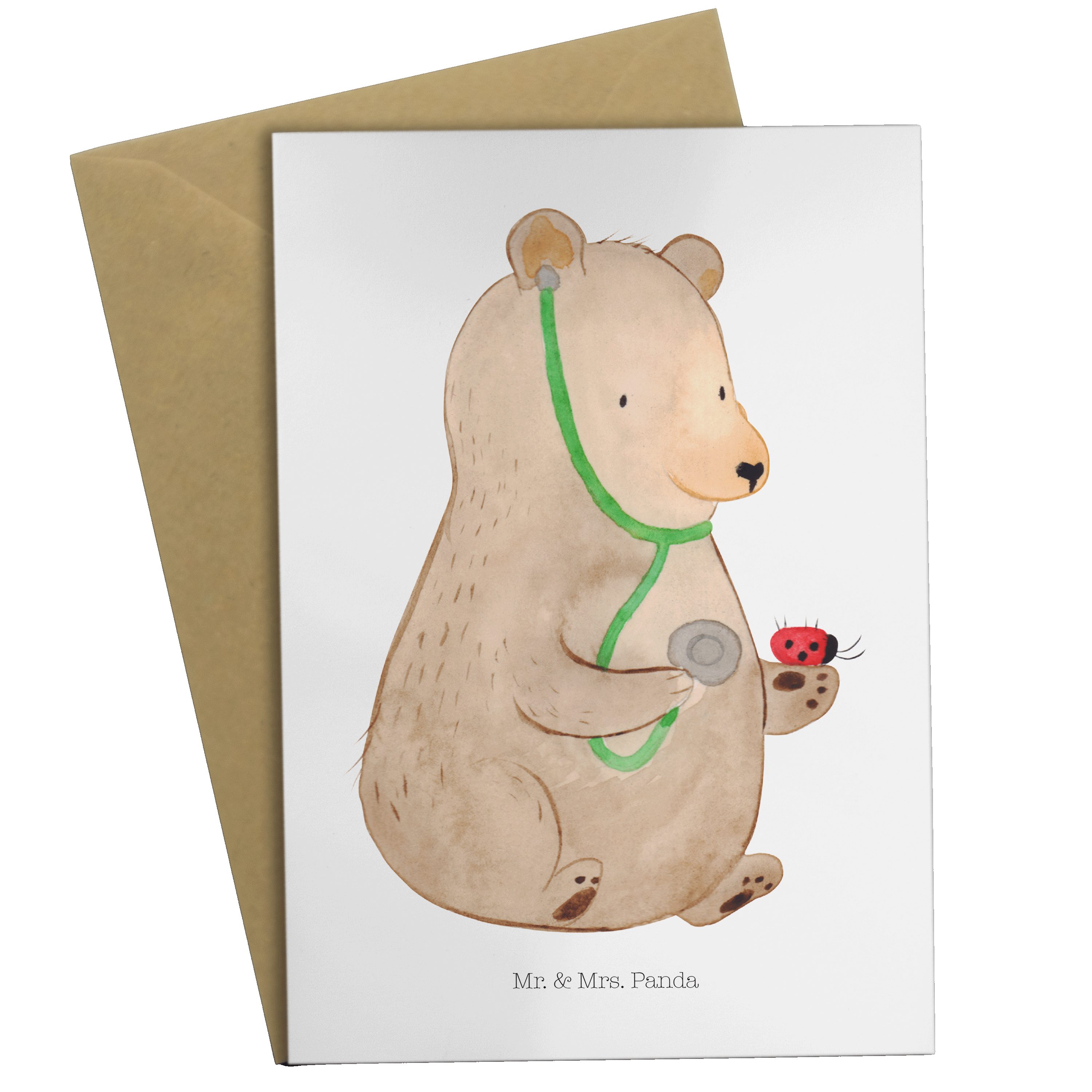 Mr. & Mrs. Panda Grußkarte Bär Arzt - Weiß - Geschenk, Einladungskarte, Karte, Professor, Teddy