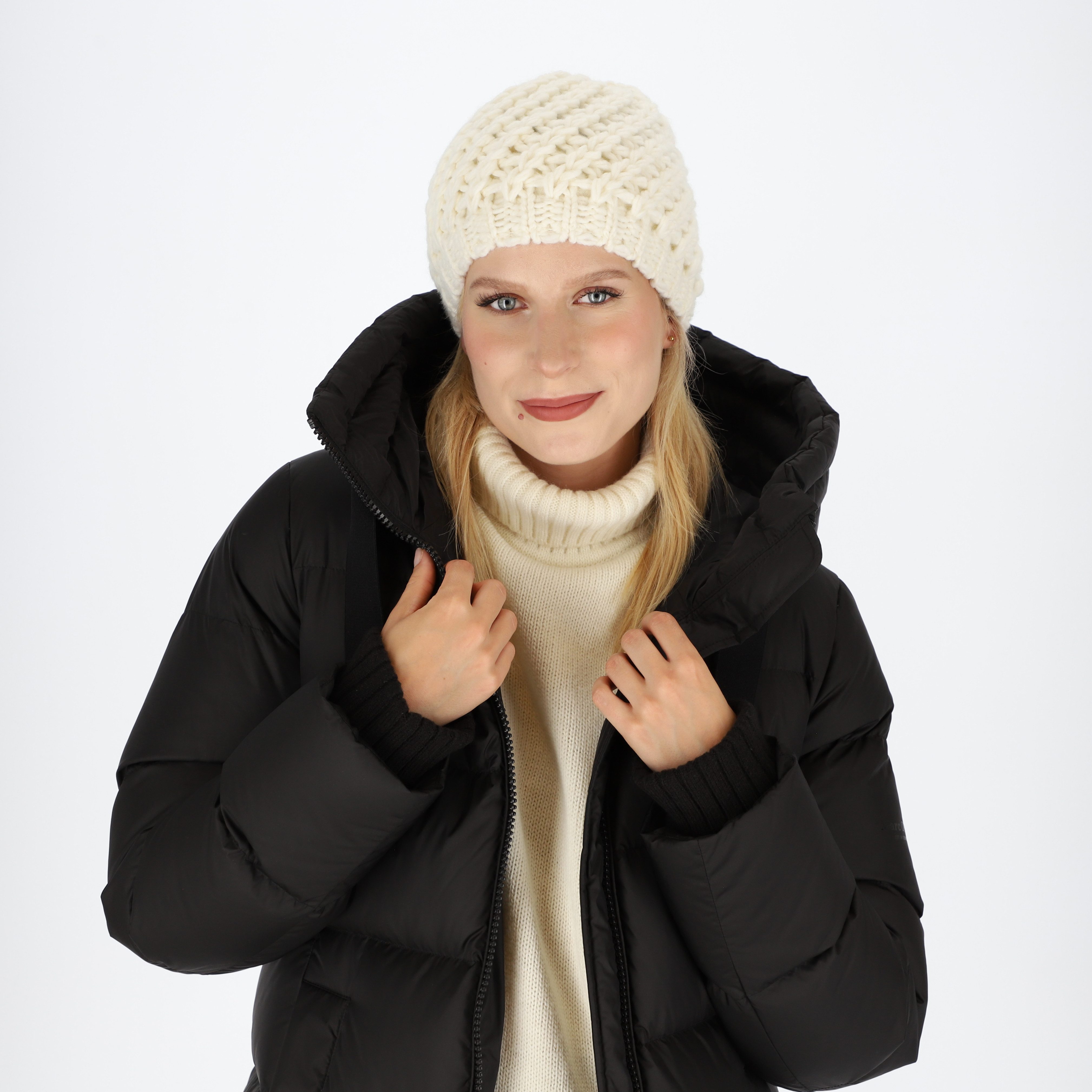 halsüberkopf Accessoires Strickmütze Uni Grobstrick Innenfleece