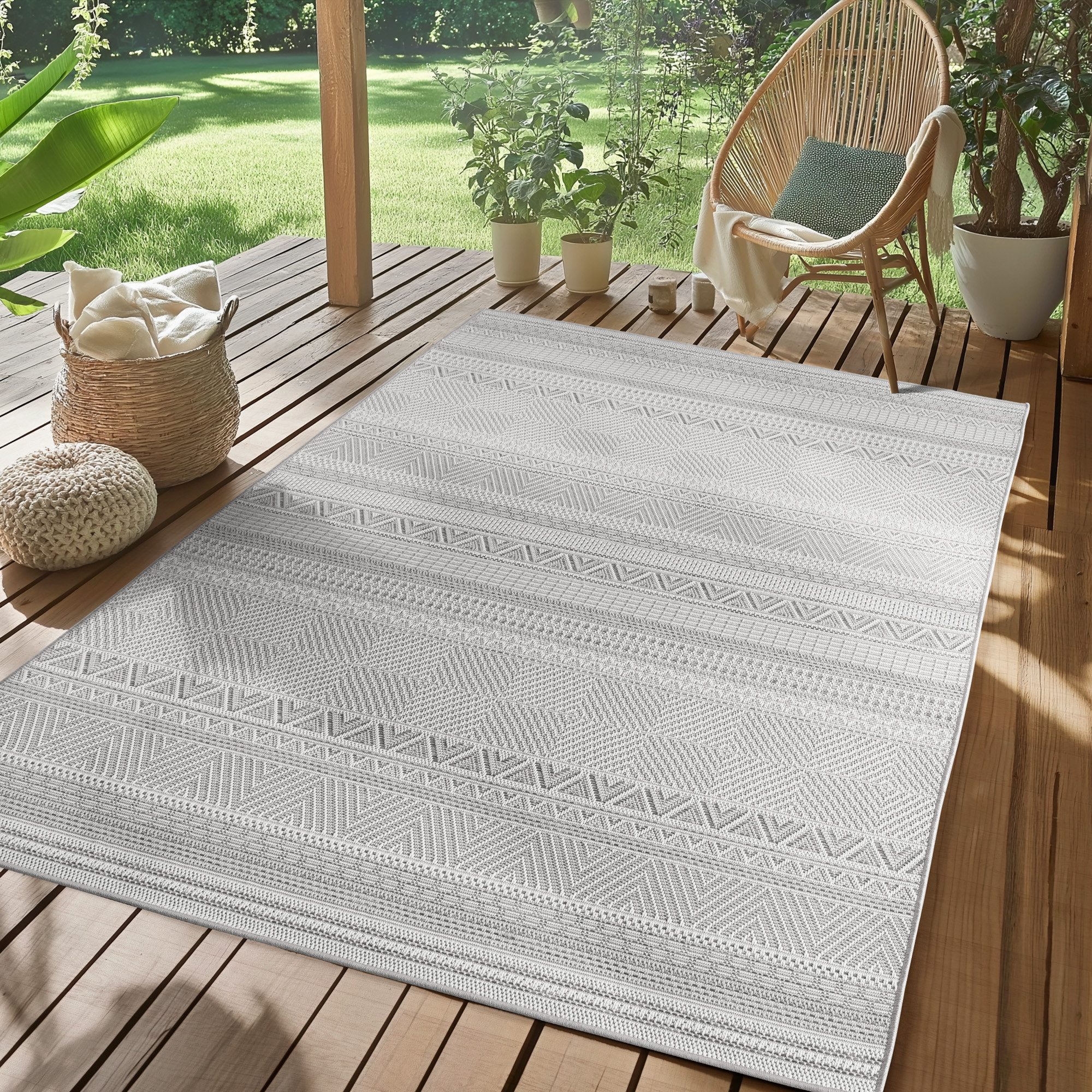 SIMPEX24 Outdoorteppich Boho Design, Rechteckig, Höhe: 5 mm, Outdoor Teppich Wetterfest Modern Design Wohnzimmer Küchen Terrasse