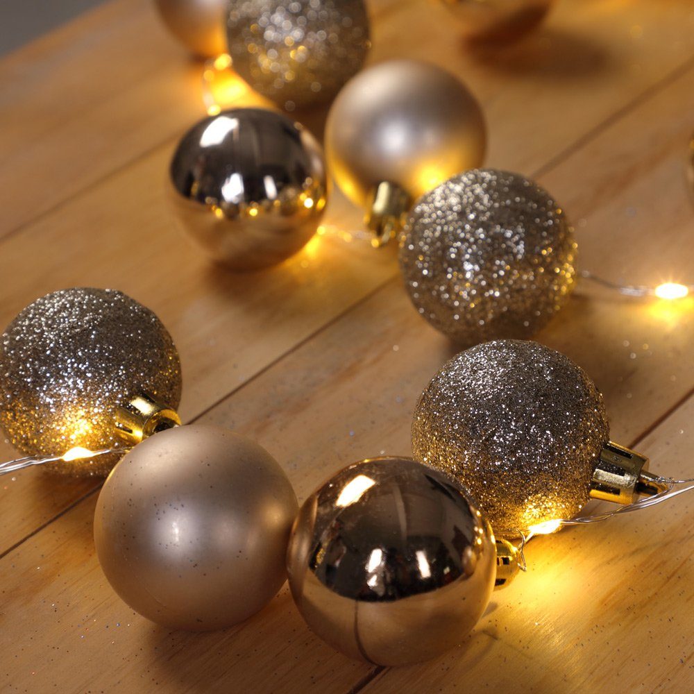 Casaria Lichterkette, LED Lichterkette 2 40 m Batterie Weihnachtskugeln 8 Außen Innen champagne