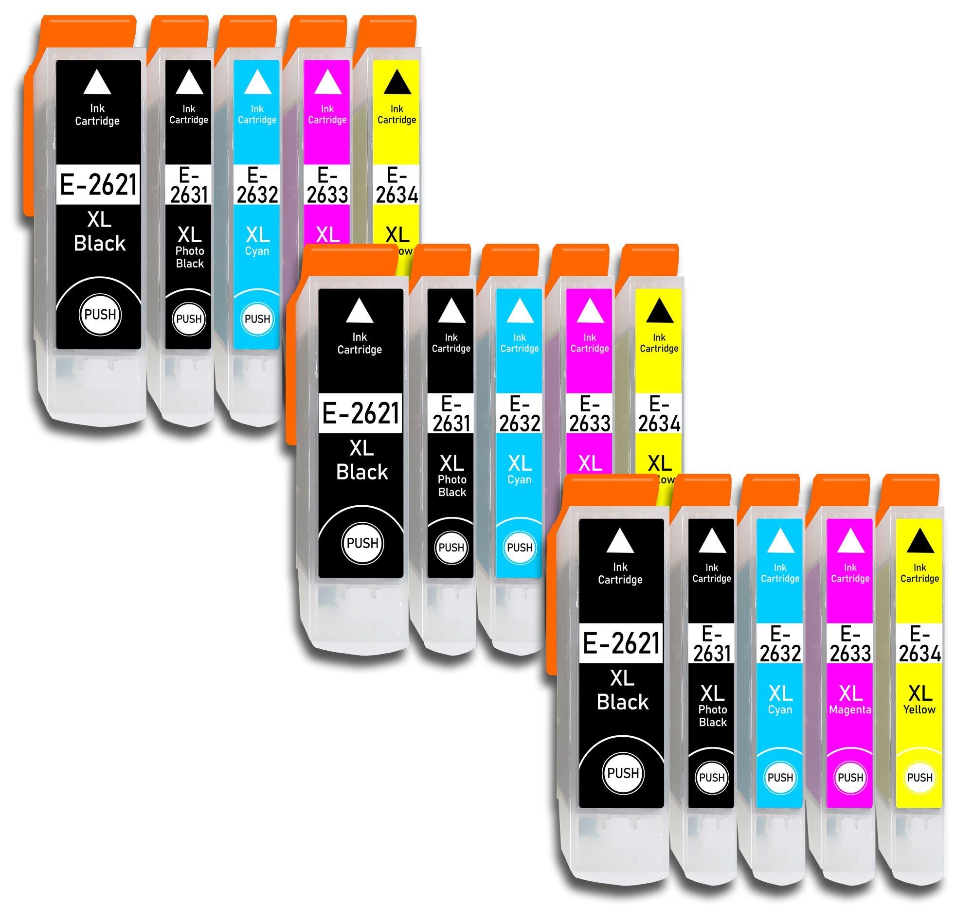 Druckerparadies 15er Multipack für Epson 26XL Tintenpatronen Set Tintenpatrone (15-tlg., für XP510 XP520 XP600 XP605 XP610 XP615 XP620 XP625 XP700 XP710 XP720)