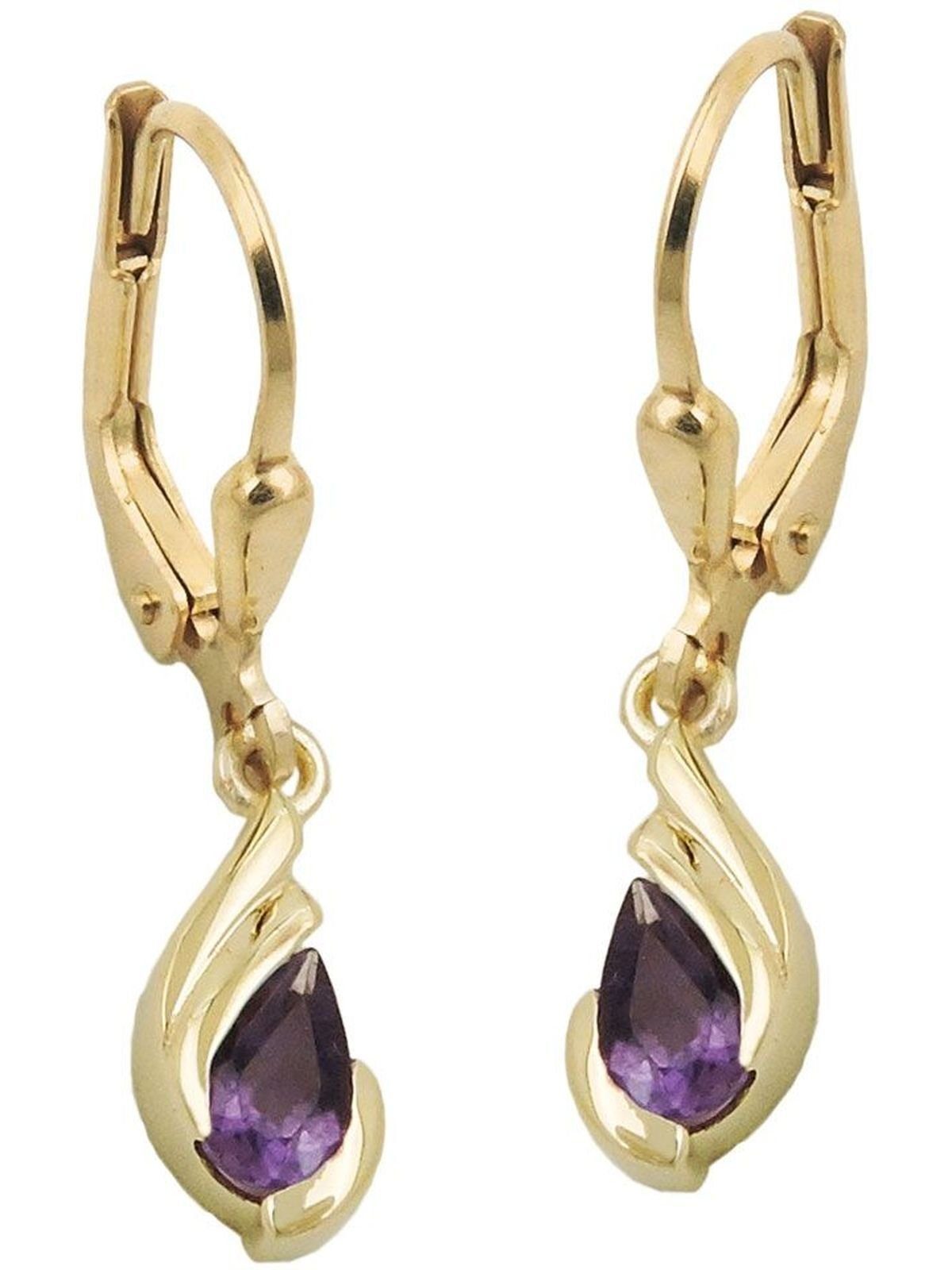 Gallay Paar Ohrhänger Ohrhänger Ohrringe 25x5mm Tropfen Amethyst 9Kt GOLD (1-tlg)