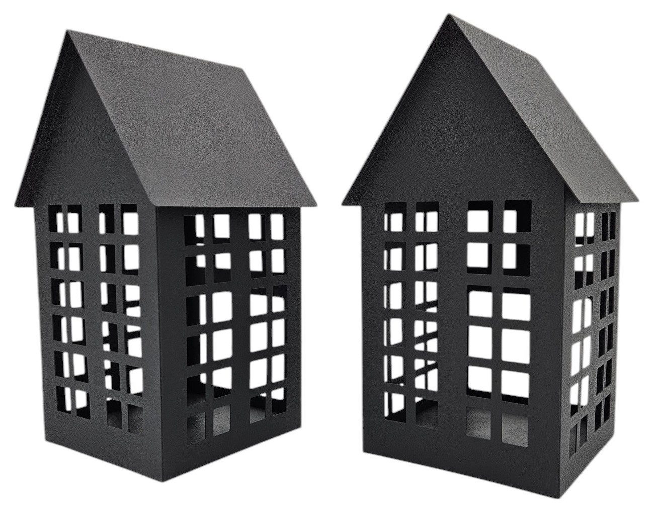 Laterne Windlicht Metall Haus schwarz 2er Set Teelichthalter Laternenhaus