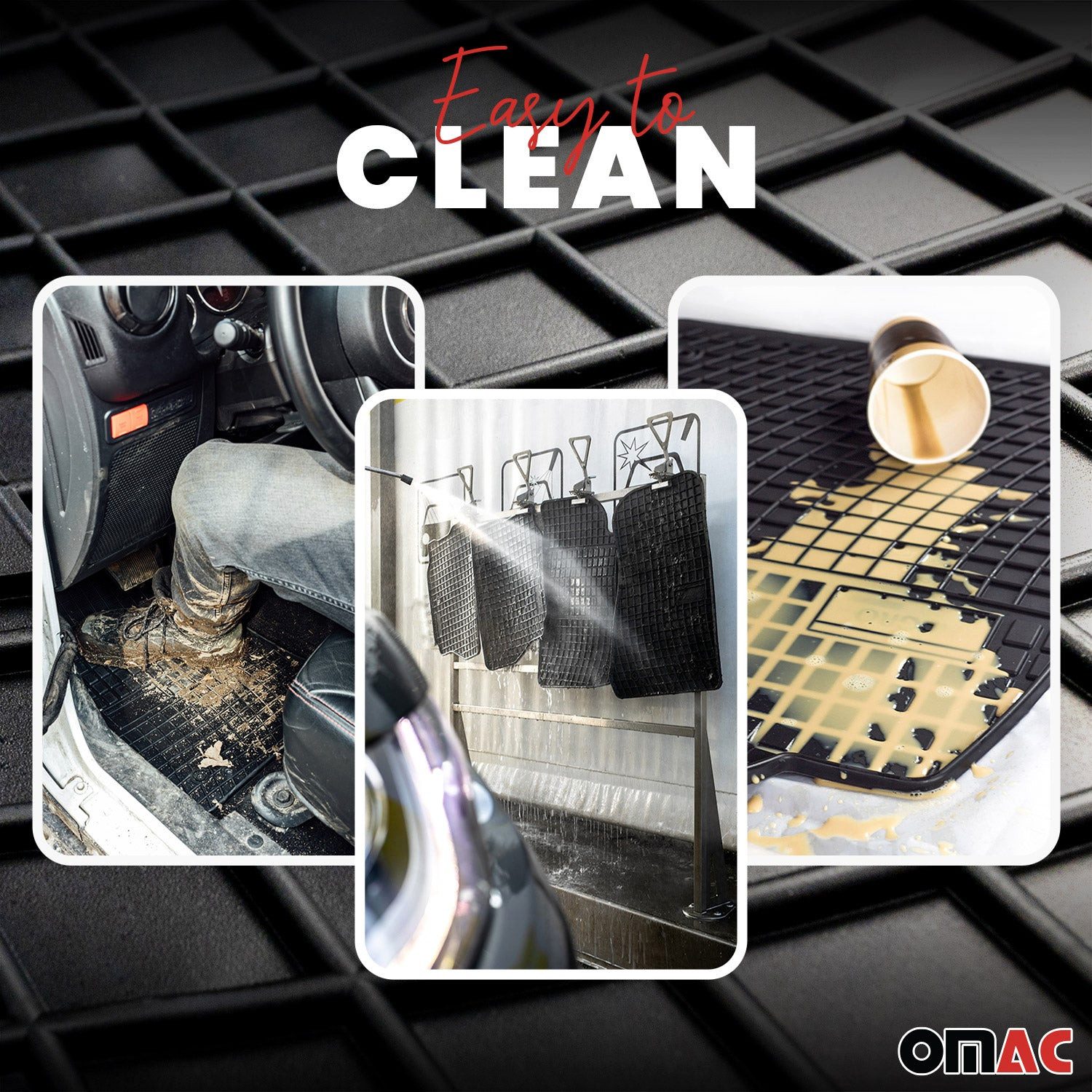 OMAC Car Floor Mats for Peugeot 2008 2019-2025, Rubber Mats, Black, 4-Piece Set (4 pcs), for Peugeot 2008 2019-2025, Anti-slip, Waterproof, Easy Installation