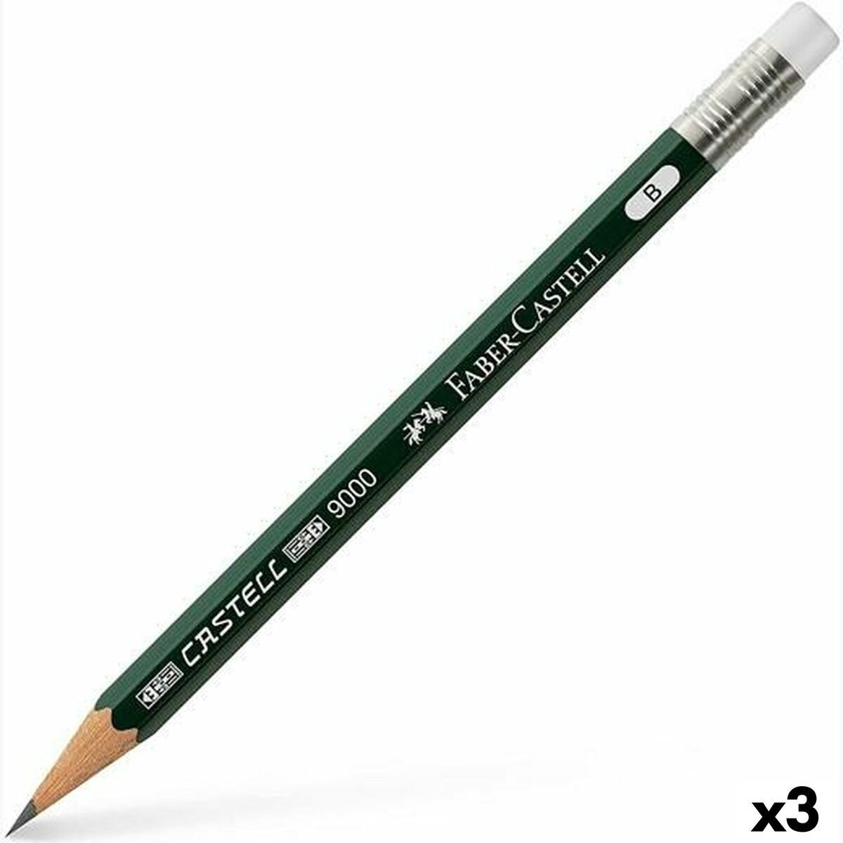 Faber-Castell Radiergummi 9000 B Sechseckig B (3 Stück), Inklusive Radiergummi