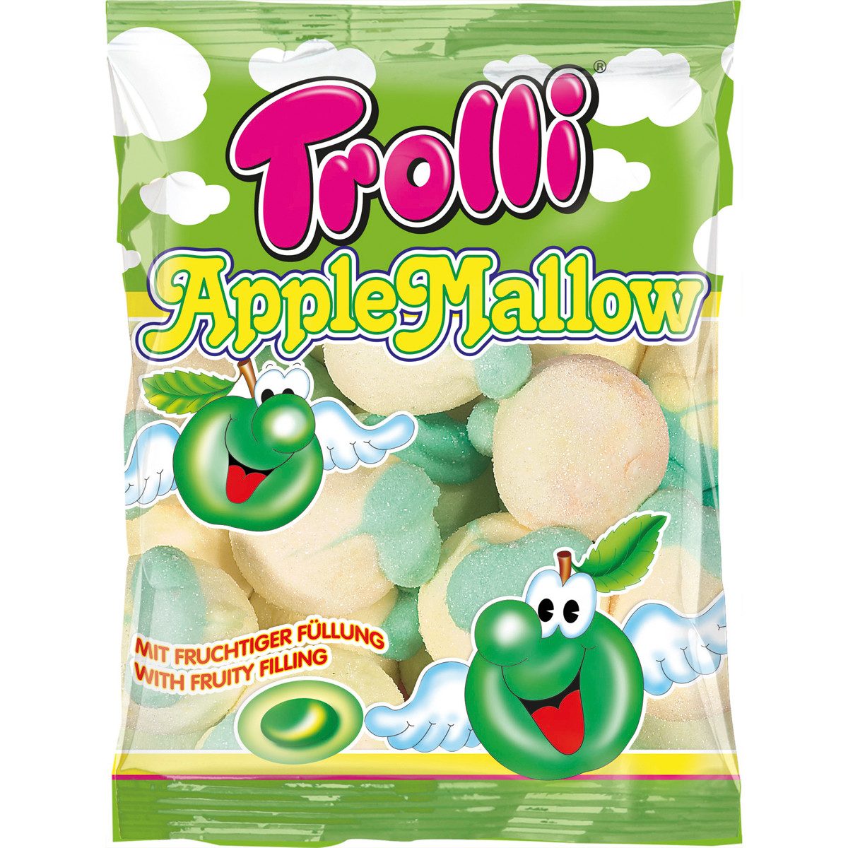 TROLLI Süßigkeit, Trolli Apple Mallow extra softer Schaumzucker mit Füllung 150g