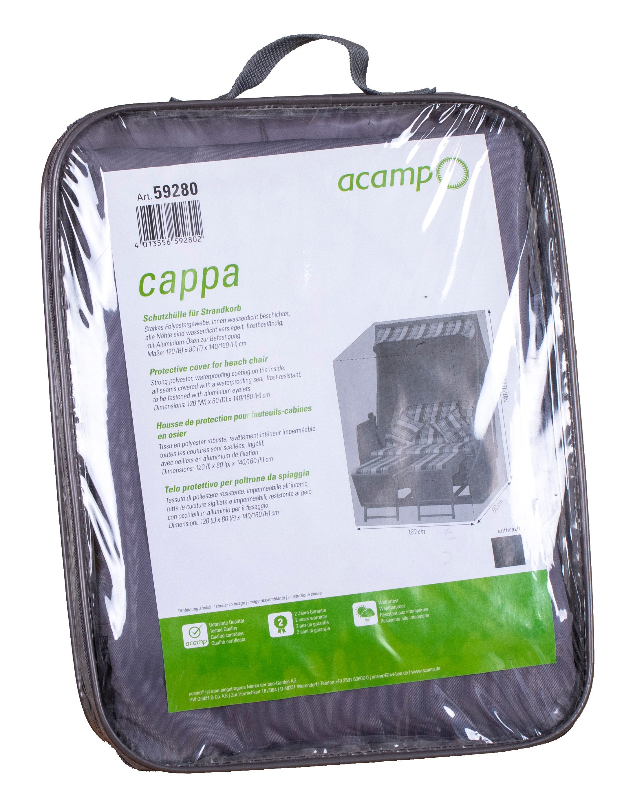 acamp Gartenmöbel-Schutzhülle Abdeckhülle für Strandkörbe (Schutzhülle für Gartenmöbel), Plane, Abdeckung, Möbelschutz, Regenschutz