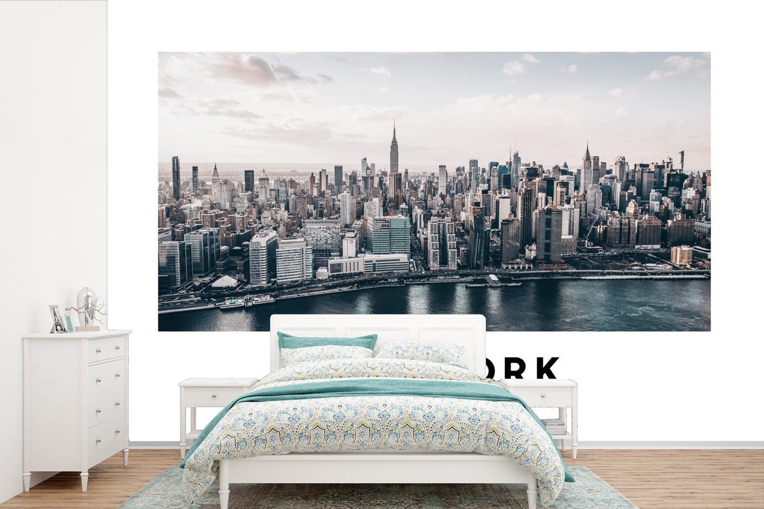 MuchoWow Fototapete Amerika - New York - Skyline, Matt, bedruckt, (6 St), Wallpaper für Wohnzimmer, Schlafzimmer, Kinderzimmer, Vinyl Tapete