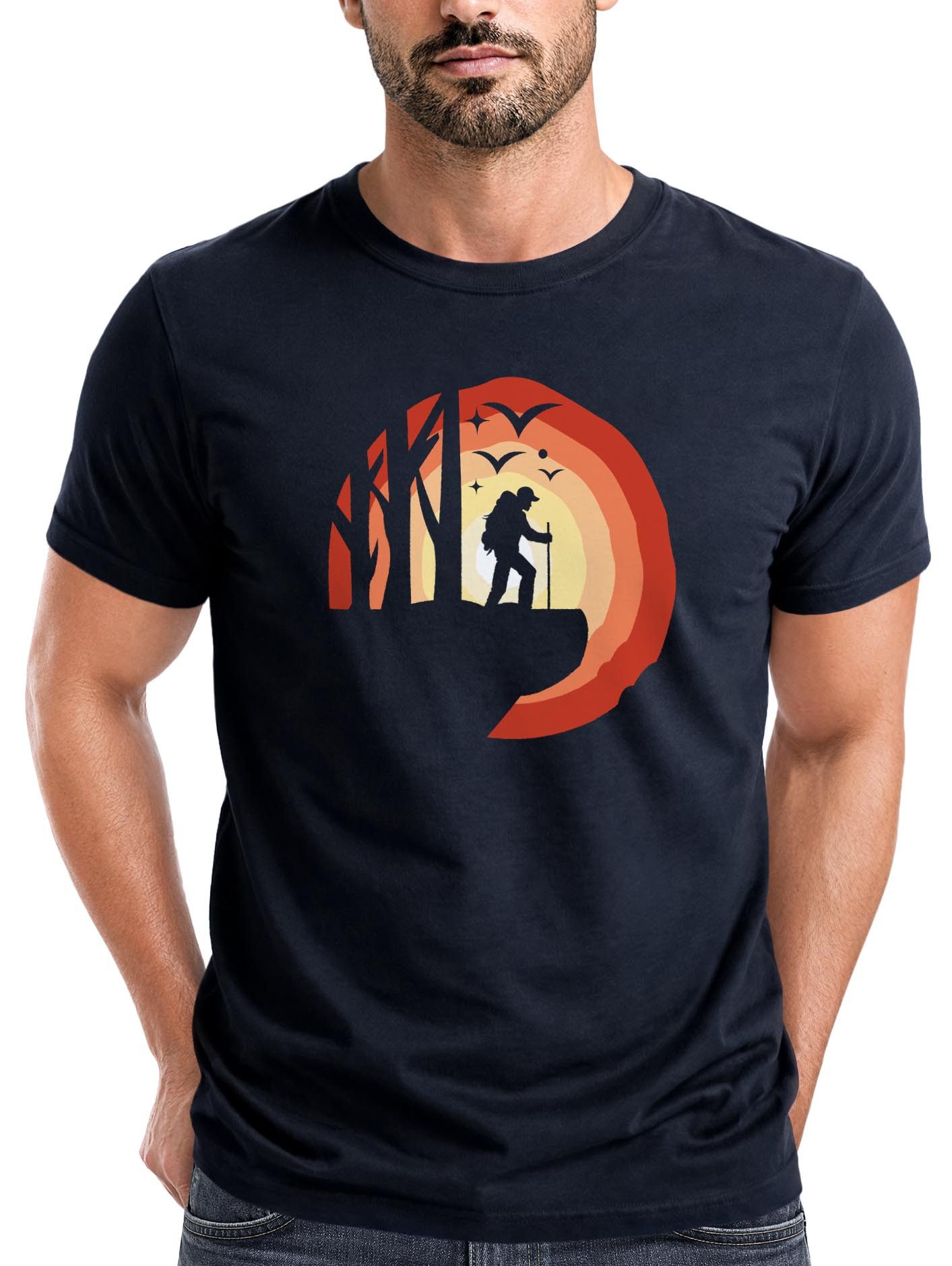 Neverless Print-Shirt Herren T-Shirt Wander-Motiv Trekking Aufdruck Printshirt Outdoor mit Print