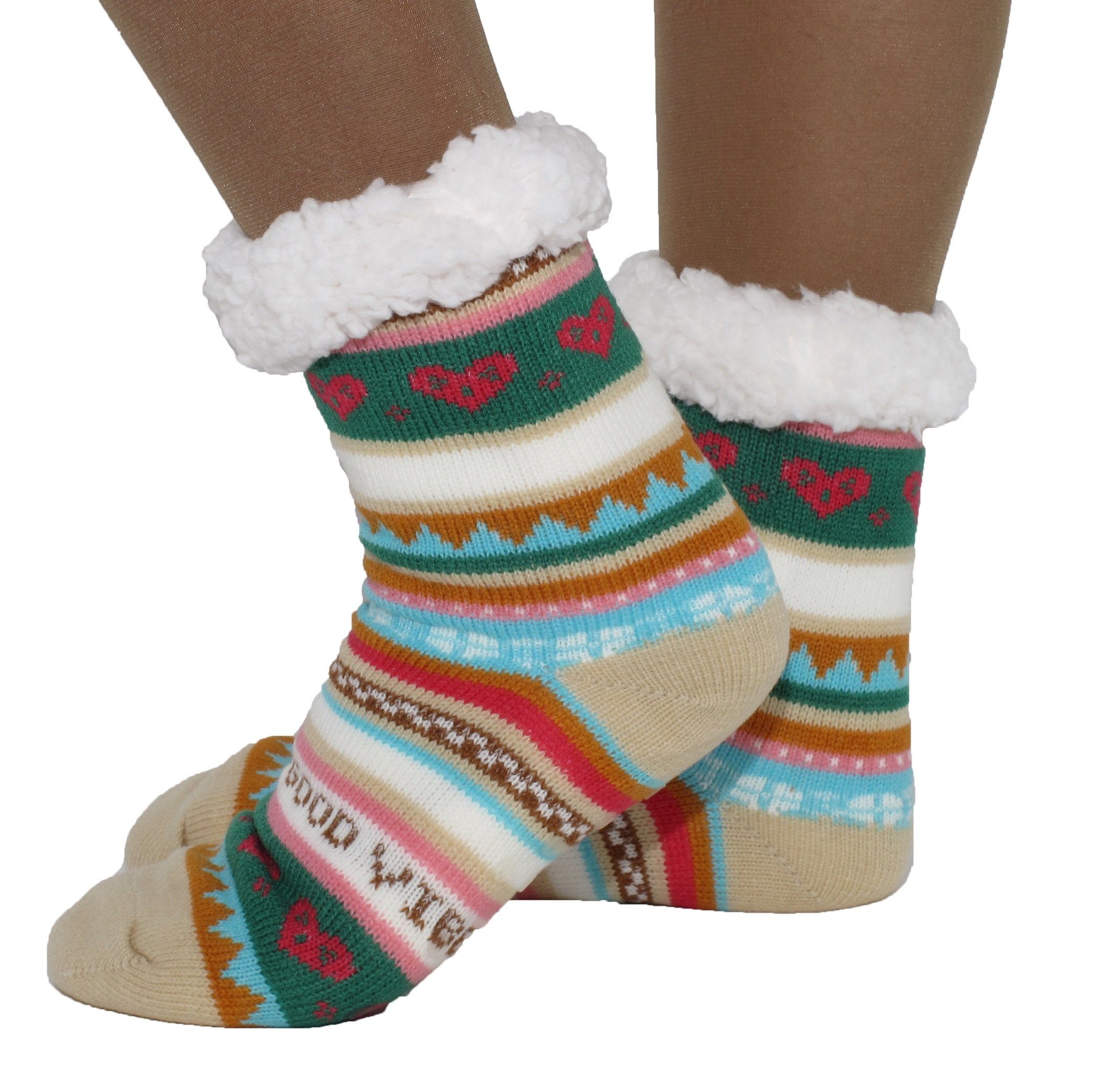 Markenwarenshop-Style Kuschelsocken Damen Hüttensocken Haussocken Socken HIPPIE ABS Teddy Gr.35-42 Farbe: