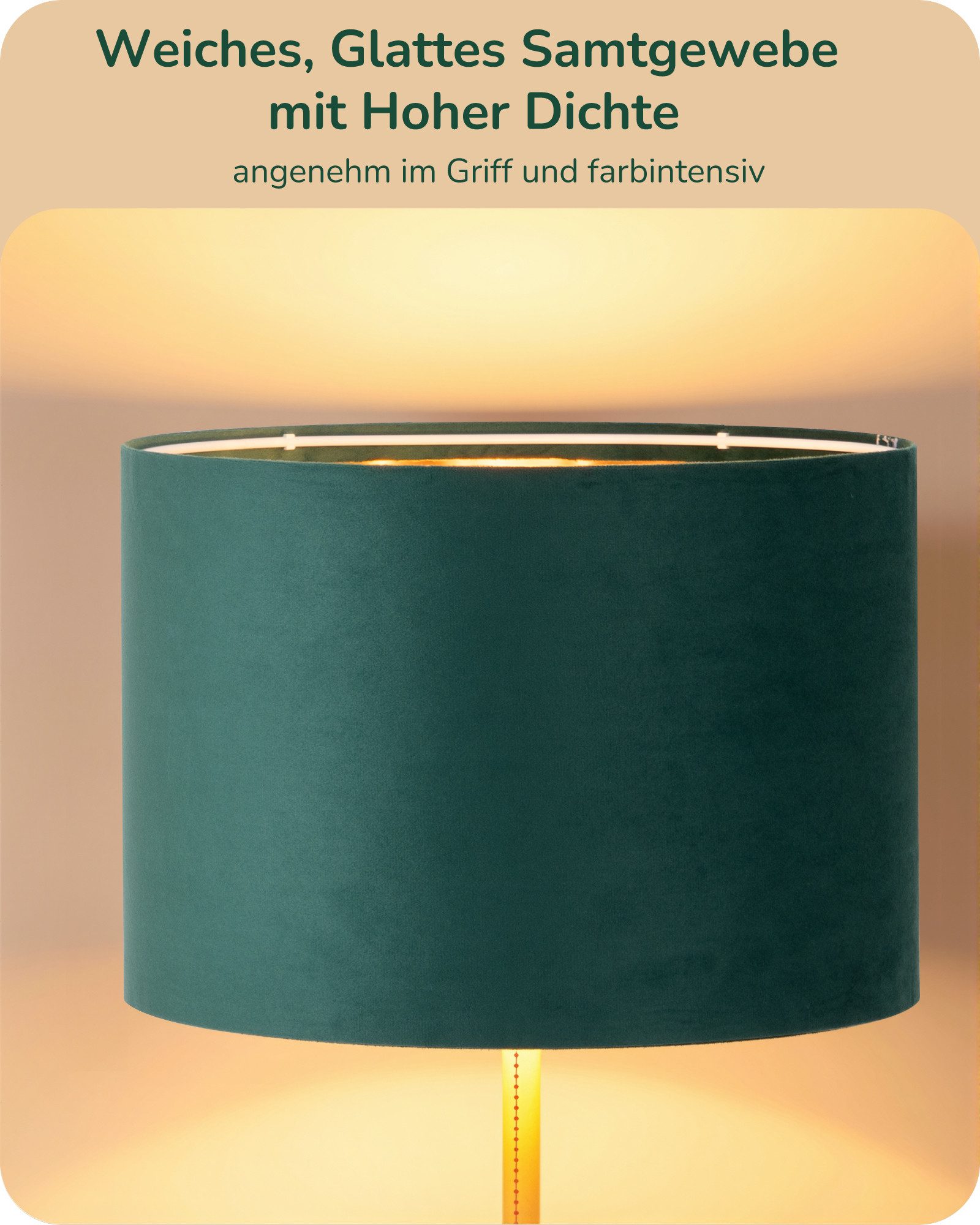 EDISHINE LED Stehlampe Wohnzimmer, LED wechselbar, warmweiß, Vintage Stehleuchte mit grünem Lampenschirm, Gold, 145cm