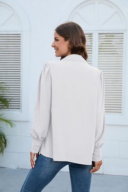 B.X 2-in-1-Shirt Damen-Blusenoberteil mit langen Ärmeln und Knöpfen lässig V-Ausschnitt Langarm-Hemden für Damen Reverskragen-Bluse einfarbig lockere Hemd