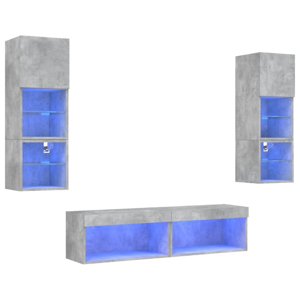 vidaXL TV-Wand 6-tlg. Wohnwand mit LED-Beleuchtung Betongrau Holzwerkstoff, (6-St)
