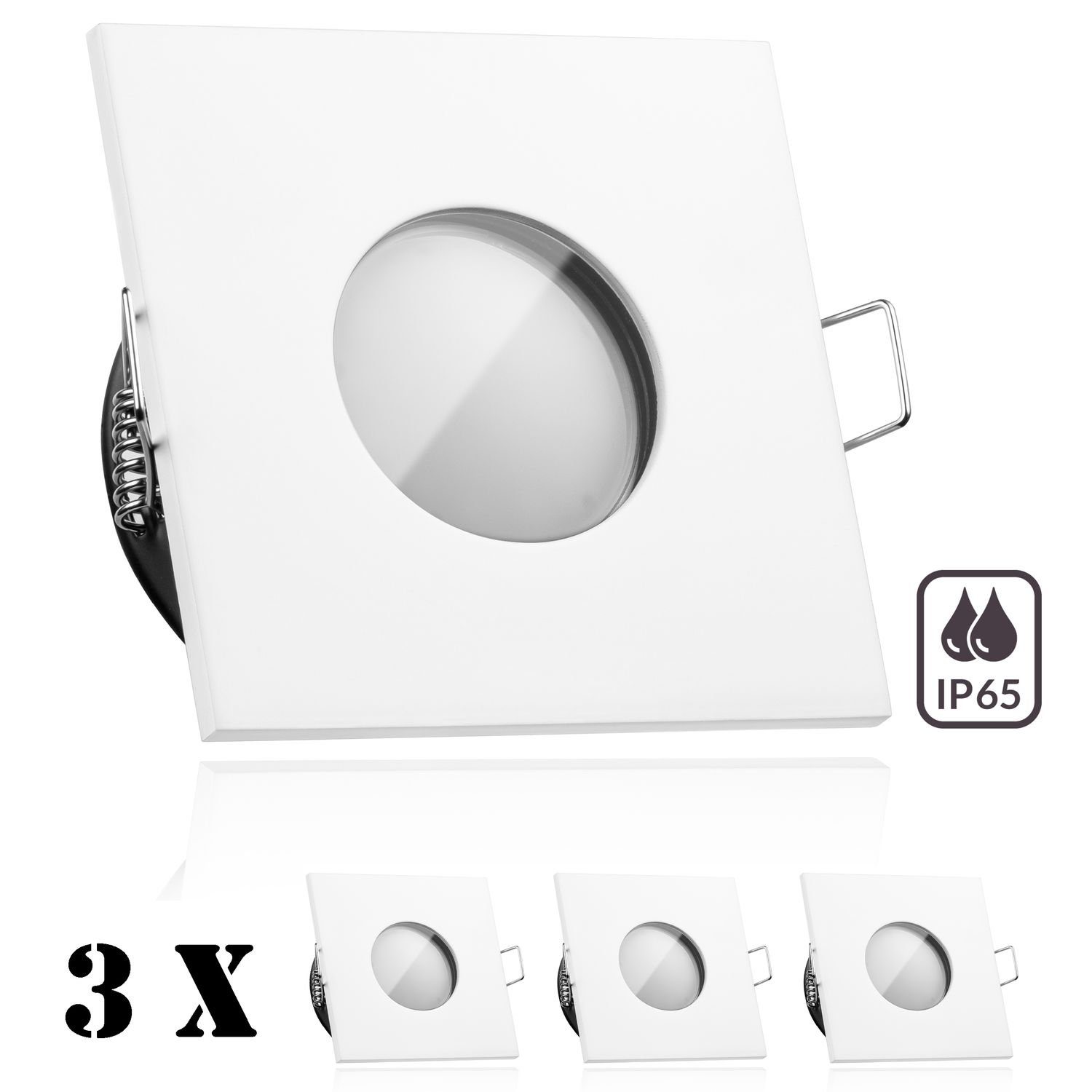 LEDANDO LED Einbaustrahler 3er IP65 LED Einbaustrahler Set Weiß mit LED GU5.3 / MR16 Markenstrahl