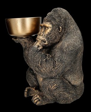 Figuren Shop GmbH Tierfigur Gorilla Figur hält Schale - goldfarben - Dekofigur Affe Dekoschale