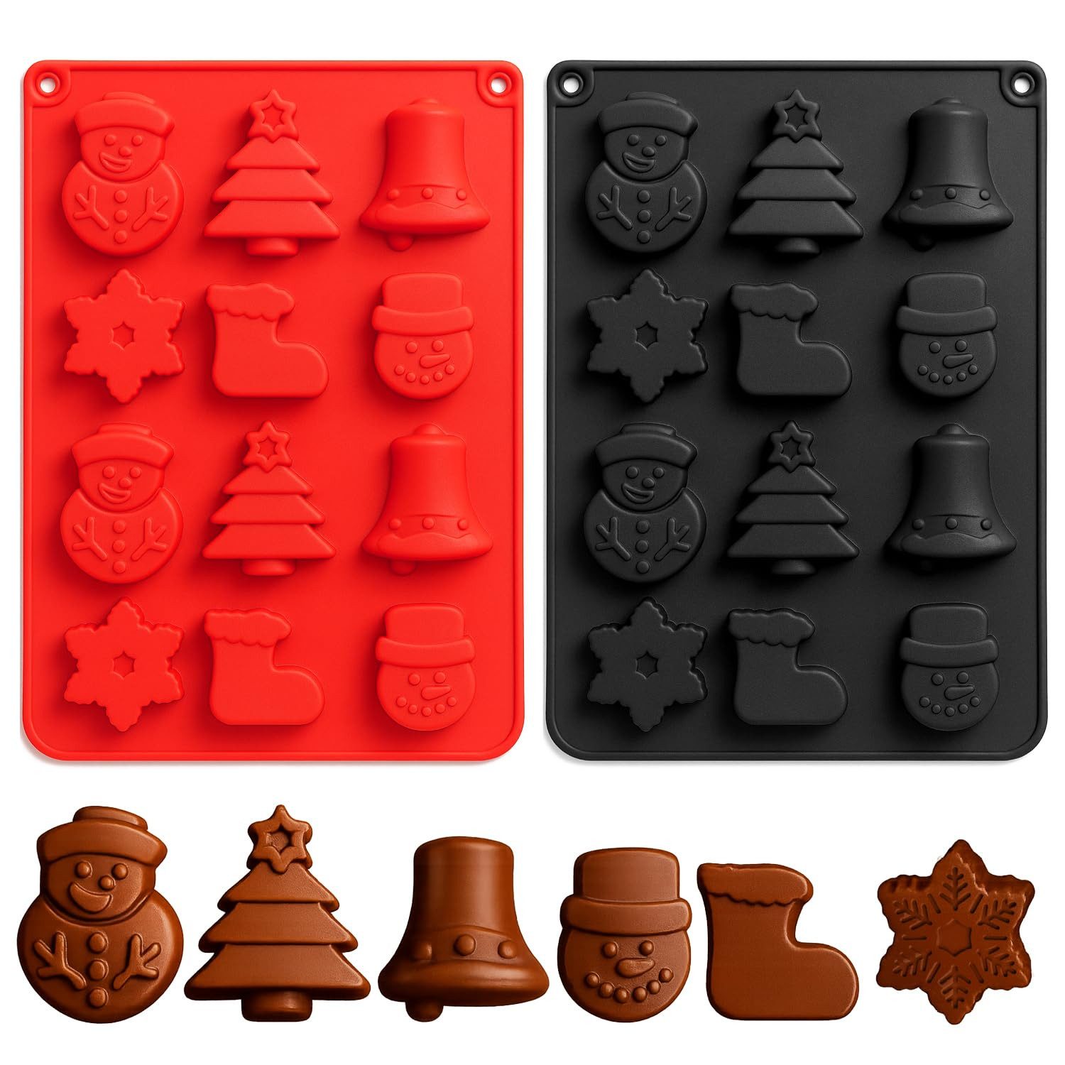 com-four Silikonform Silikon-Formen für Pralinen, Pralinenformen für Weihnachten, (2-tlg), Backform aus Silikon für Pralinen, Bonbons oder Eiswürfel