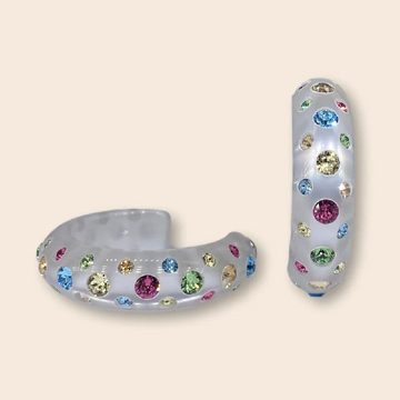 Coloristers Ohrring-Set Ohrringe Maxi Creole Weiß mit Multicolor Kristallen