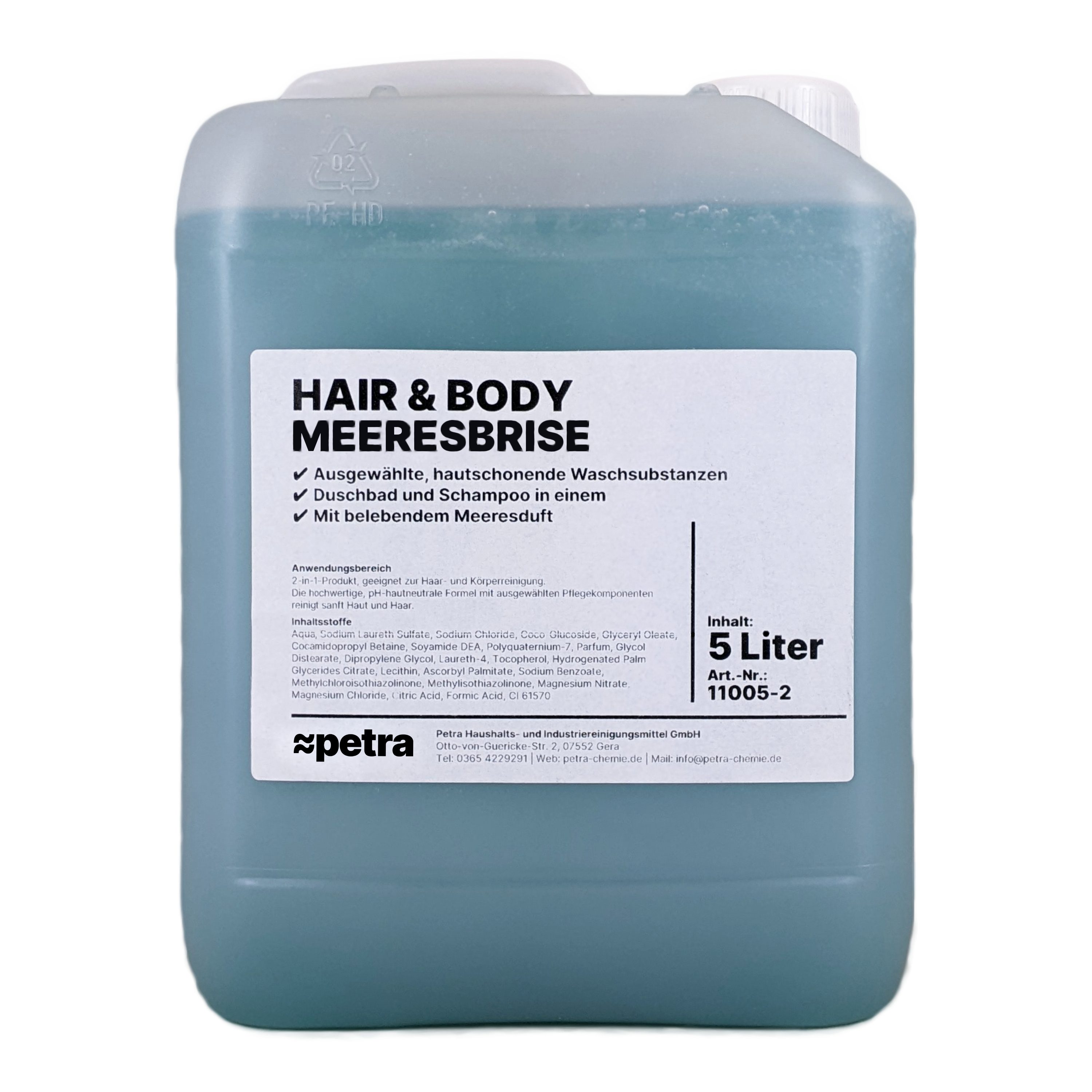 ≈petra Duschgel Hair & Body Meeresbrise [2x5 Liter Kanister], 2-in-1 Duschgel und Shampoo für Haar und Körper