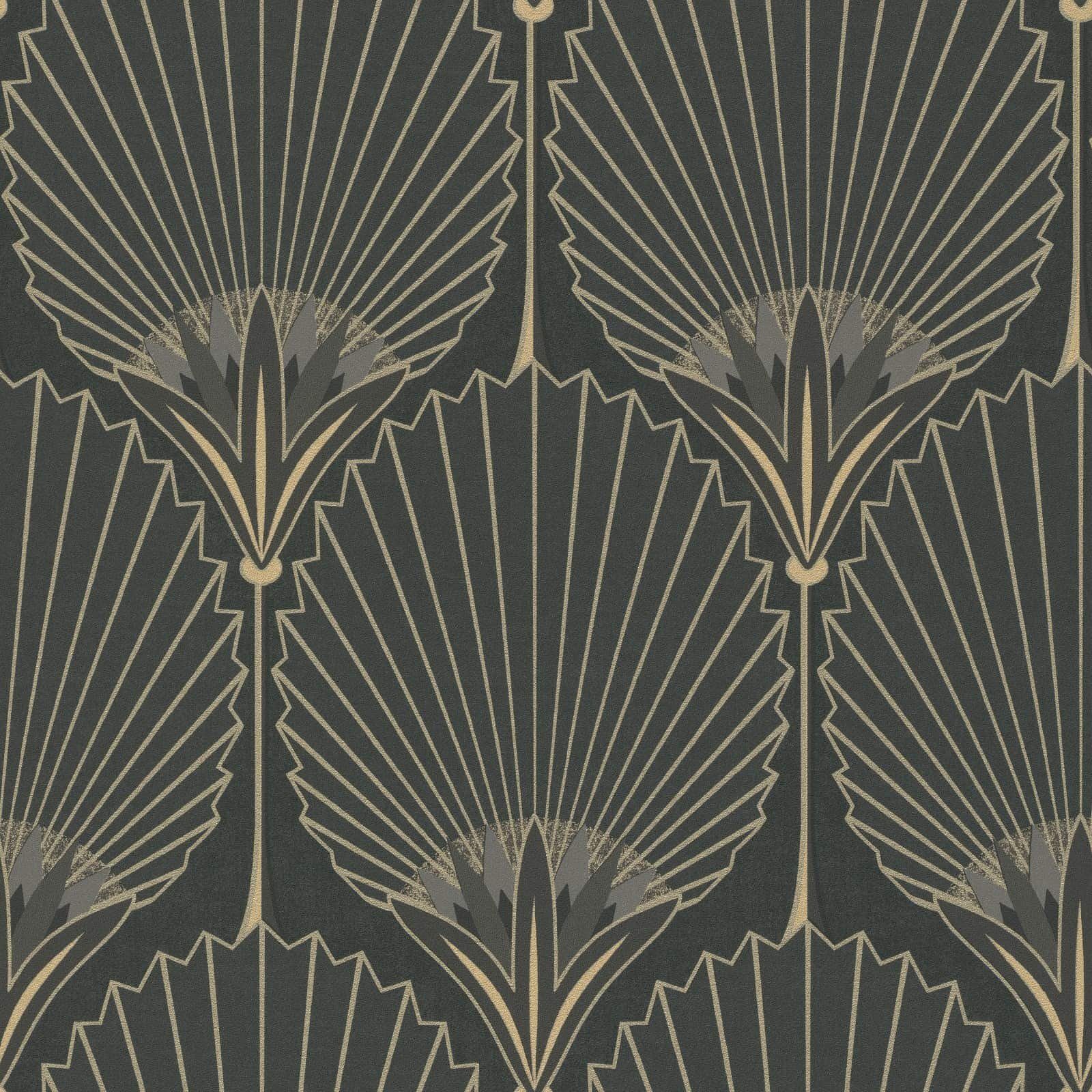 Grandeco Tapete Vliestapete Muster Art Deco Fächer Schwarz Grau Gold Metallic A54901 Asperia