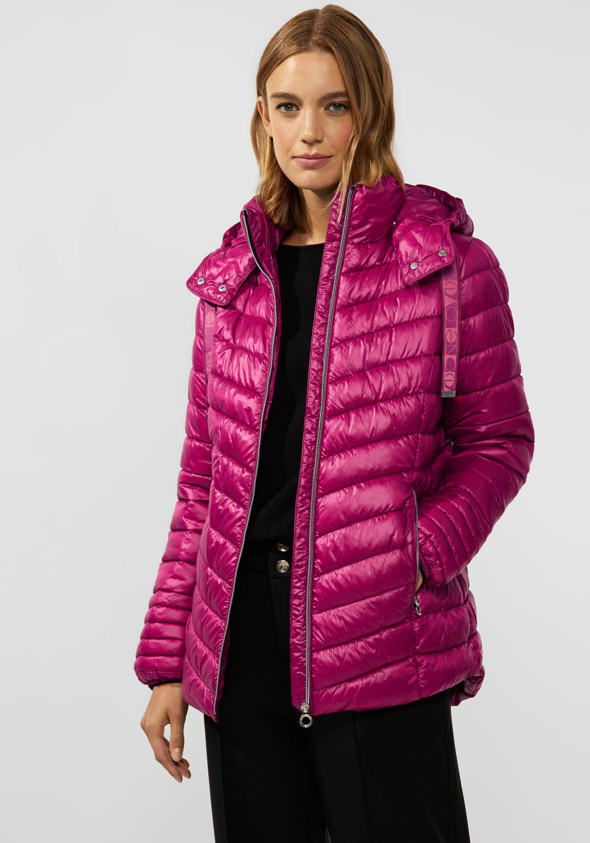 Steppjacke red mit STREET ONE peony auf Tunnelzugband dem Schriftzug