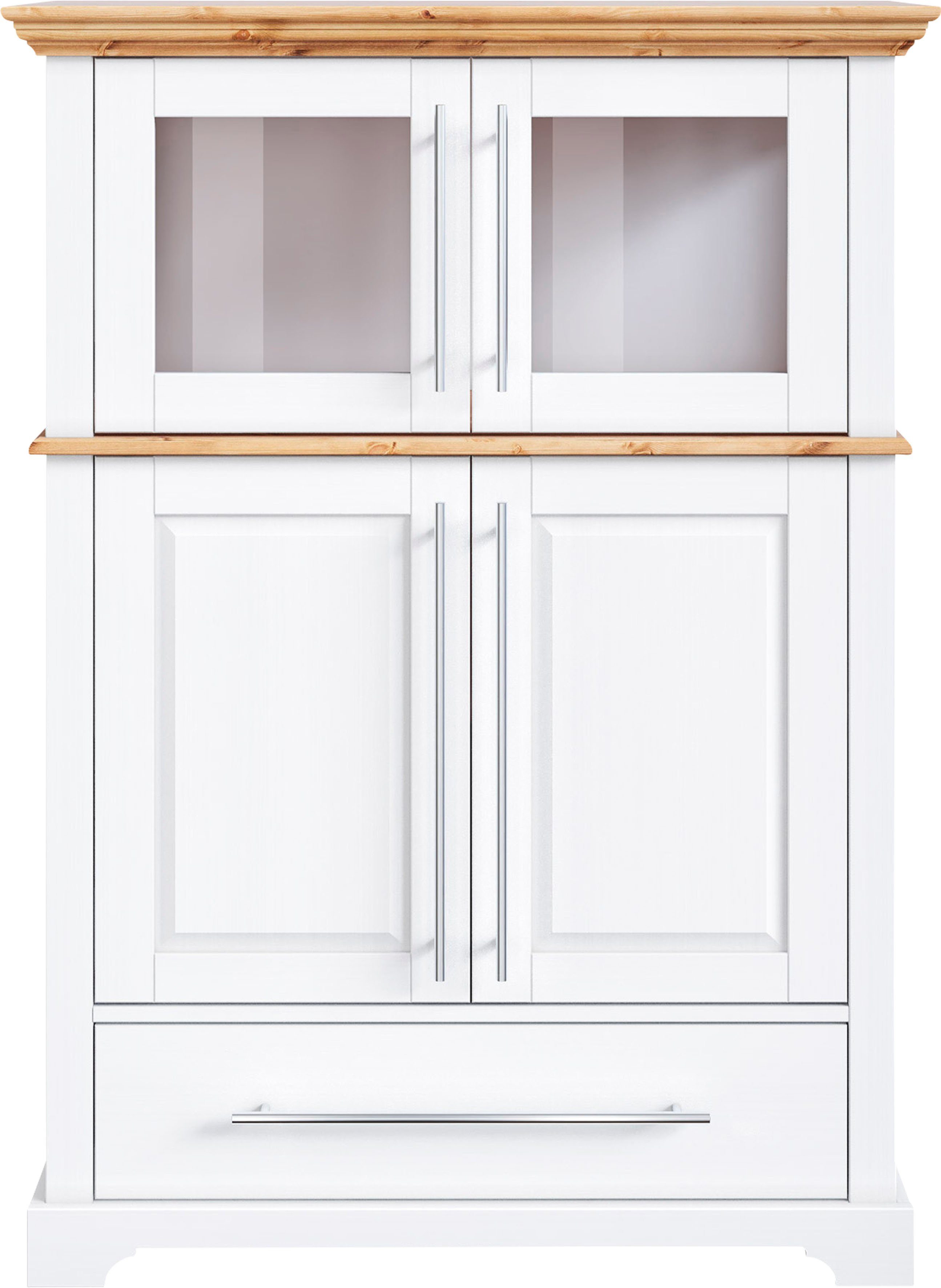 OTTO home Highboard Melissa Vitrine Breite/Höhe/Tiefe 94/39/133 cm, Breite 94 cm, 4-türig, mit Schublade, Kiefer massiv, FSC® – Bild 4 von 5