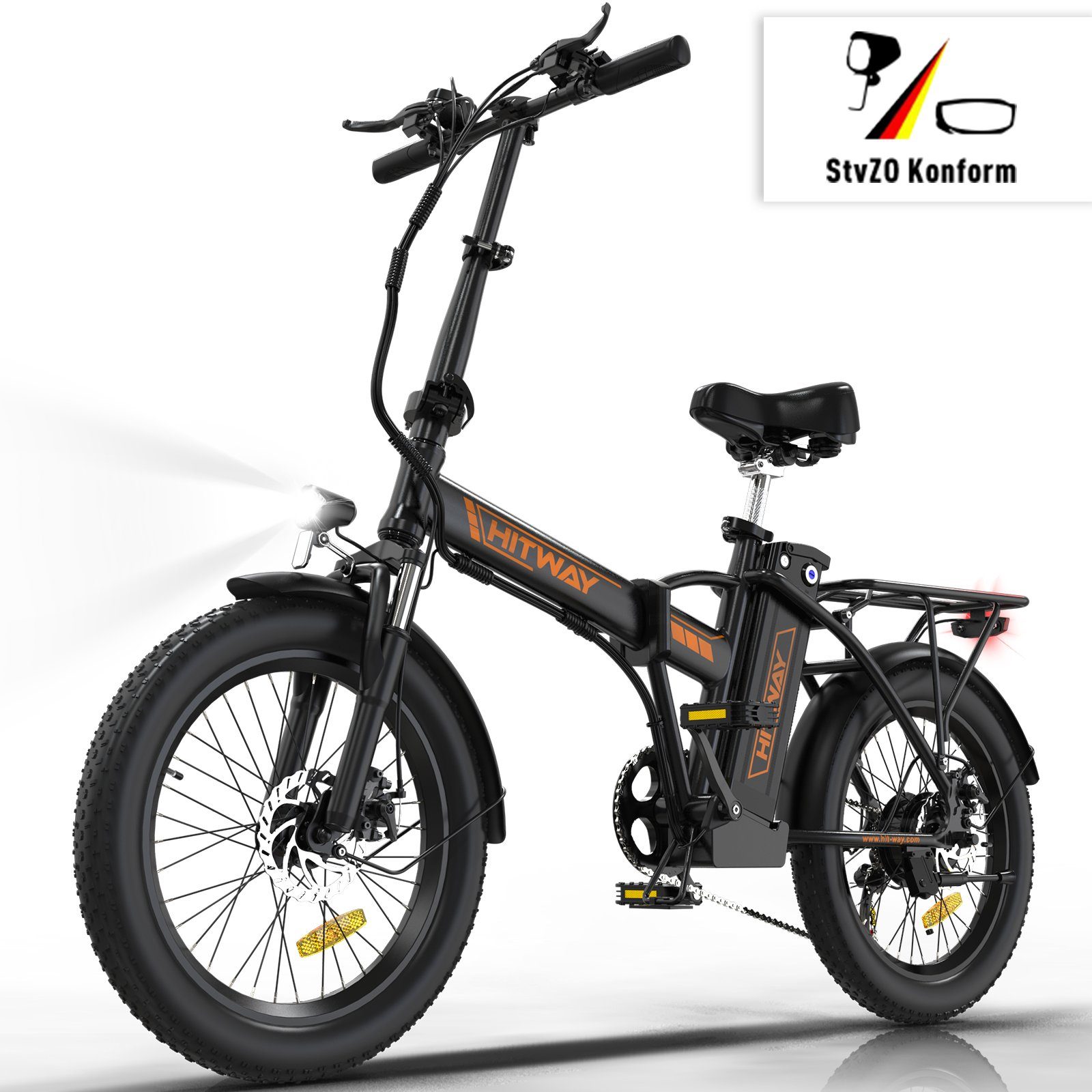 HITWAY E-Bike 20" 7 3,0 Heckmotor, Elektrofahrrad/36V/11,2Ah,7 Kettenschaltung, SHIMANO, +Fahrradpump-Schloss,StVZO,E-Mountainbike Damen/Herren, Gängen, schwarz Fat Gang Tire klapprad,MTB