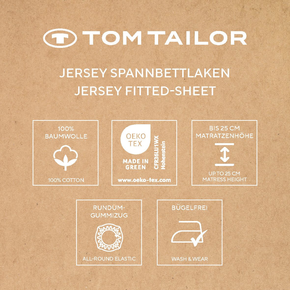 TOM TAILOR HOME Spannbettlaken Tom Tailor Jersey, Jersey, Gummizug: rundum, (1 Stück), ab Größe 90x200 cm, Laken in hochwertiger Jersey Qualität – Bild 5 von 5