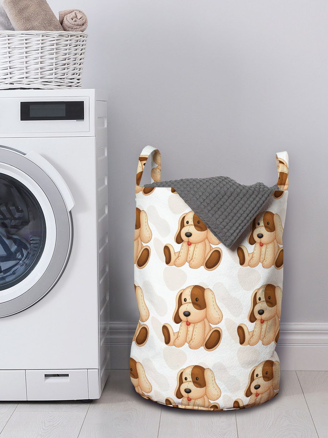 Abakuhaus Wäschesäckchen Wäschekorb mit Griffen Puppy Toy für Waschsalons, Kordelzugverschluss Gefüllte Hundeliebhaber