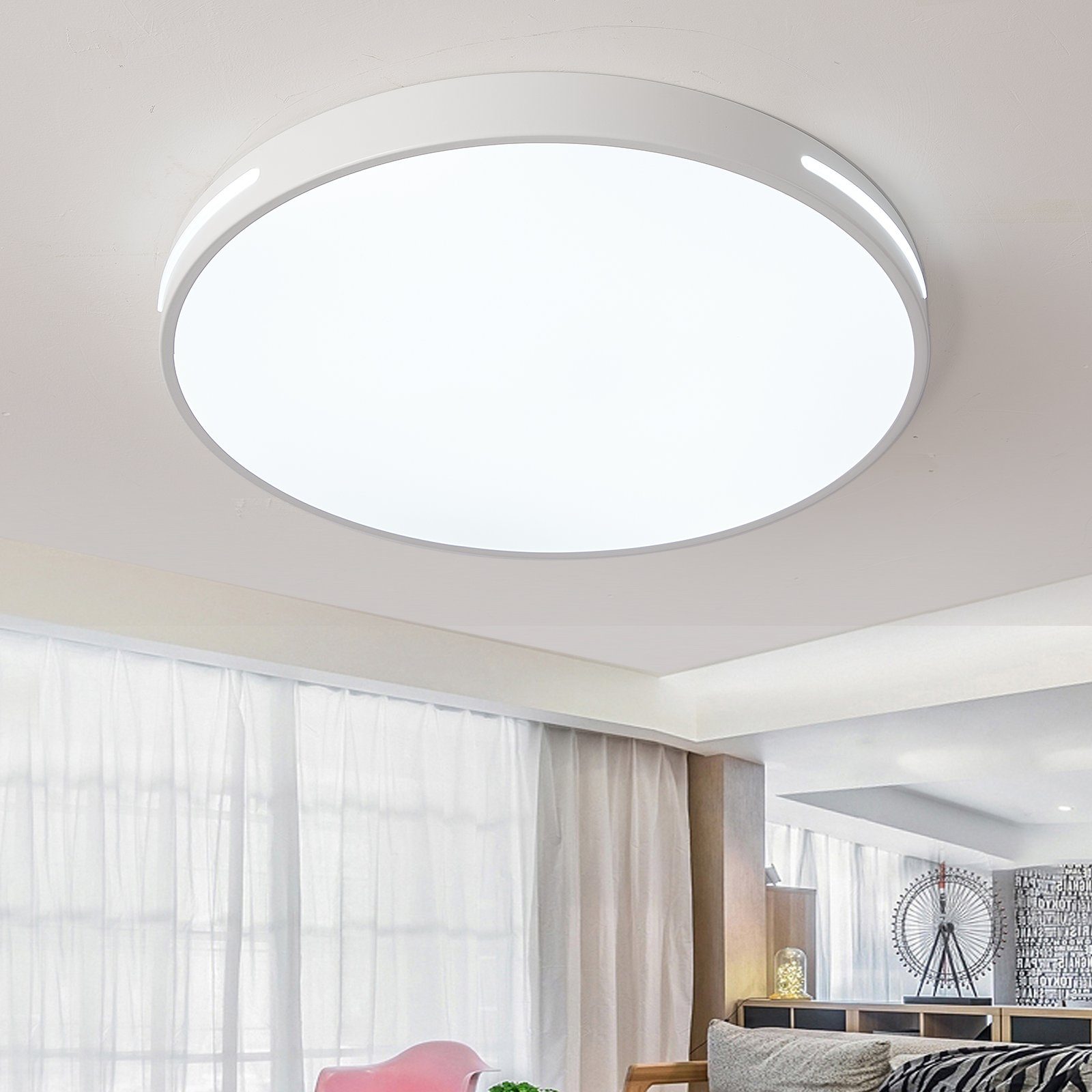 Natsen Deckenleuchte Runde LED Deckenlampe, 96W, Voll dimmbar, Warmweiß bis Kaltweiß, Schlafzimmer Lampe Küchenlampe 50x50x5 cm,Weiß