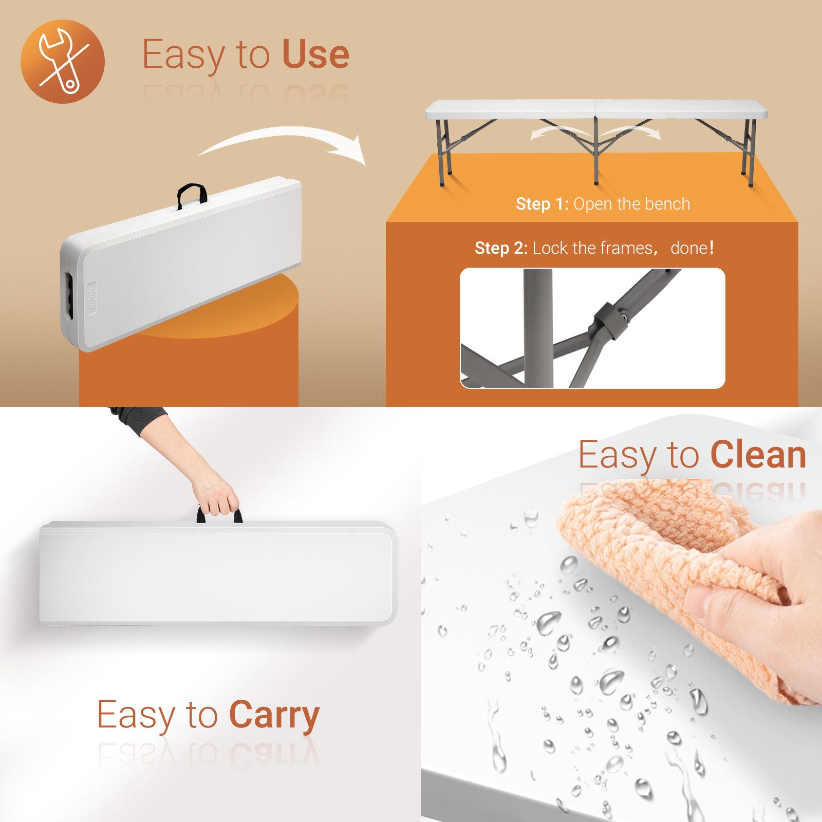 VINGLI Gartenbank Wetterfest aus Kunststoff, Klappbank, Sitzbank Flur, Bier günstig online kaufen