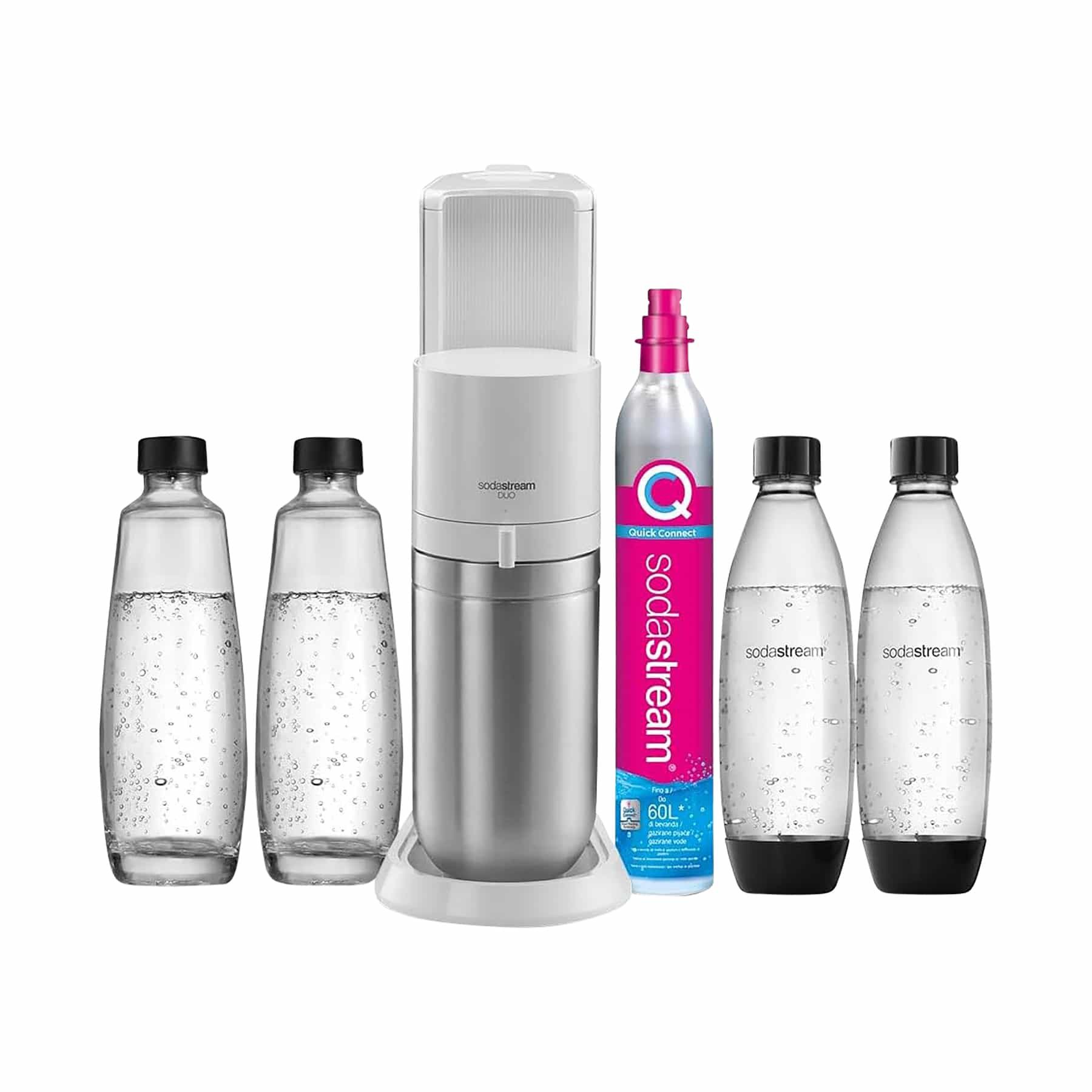 SodaStream Wassersprudler SODASTREAM Wassersprudler Duo White Megapack mit 4 Flaschen und 1