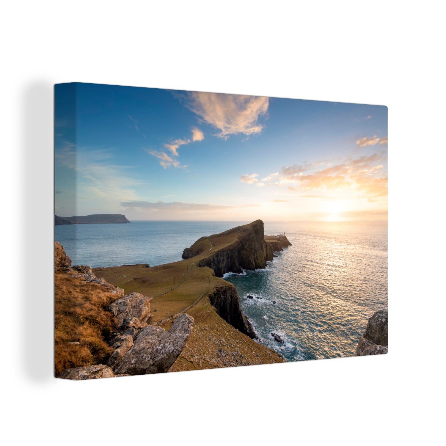 OneMillionCanvasses® Leinwandbild Felsen und Meer bei Sonnenuntergang auf der Isle of Skye in Schottland, (1 St), Wandbild Leinwandbilder, Aufhängefertig, Wanddeko, 30x20 cm