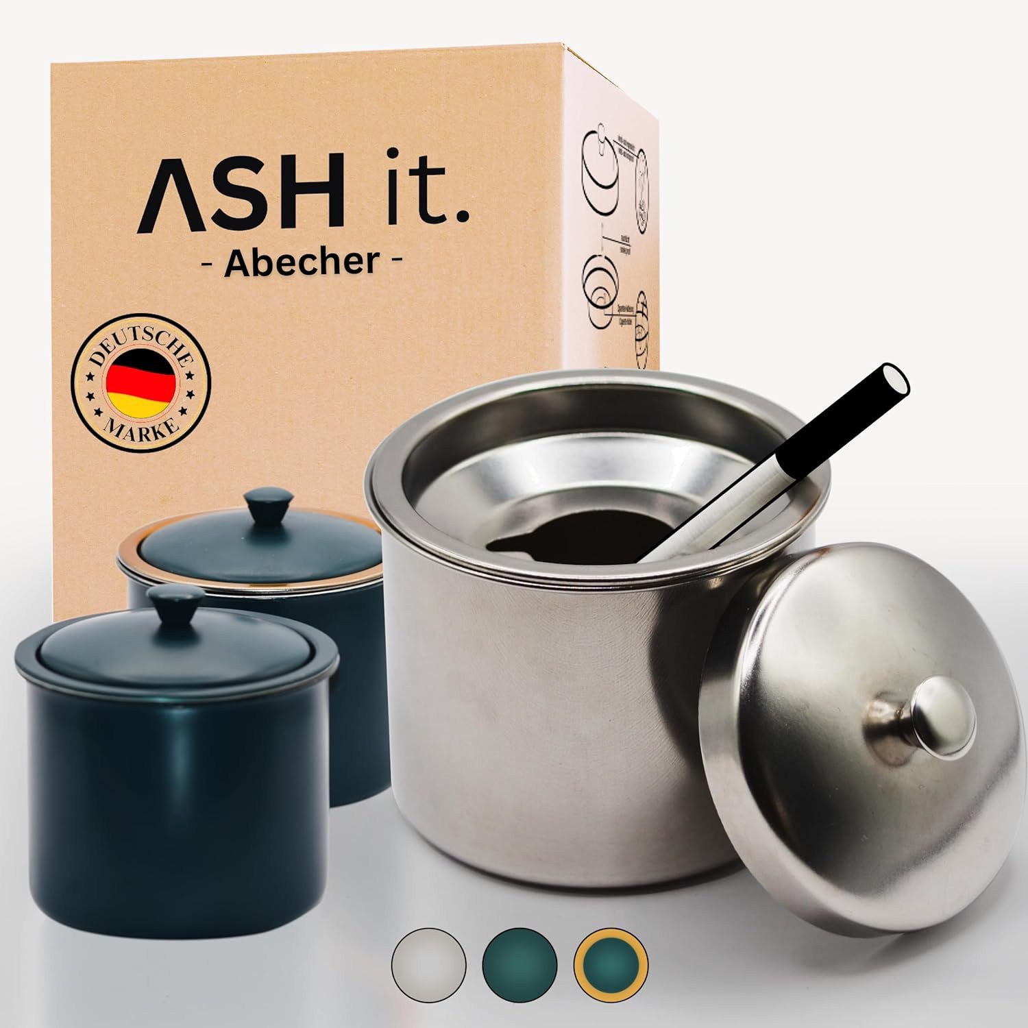 Aschenbecher Aschenbecher mit Deckel für draussen & drinnen