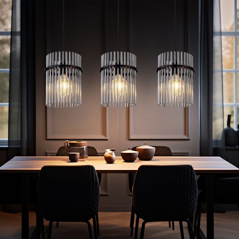 GLOBO LIGHTING Hängeleuchte, Leuchtmittel nicht inklusive, Pendellampe Esstischleuchte Metall Glas rauchfarben 3 Flammig H 140 cm