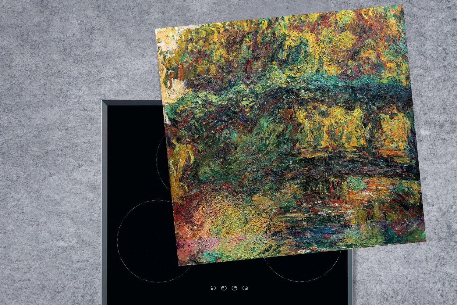 - cm, tlg), Vinyl, 78x78 Brücke Herdblende-/Abdeckplatte japanische Claude Die (1 Monet, für Ceranfeldabdeckung, Arbeitsplatte MuchoWow küche