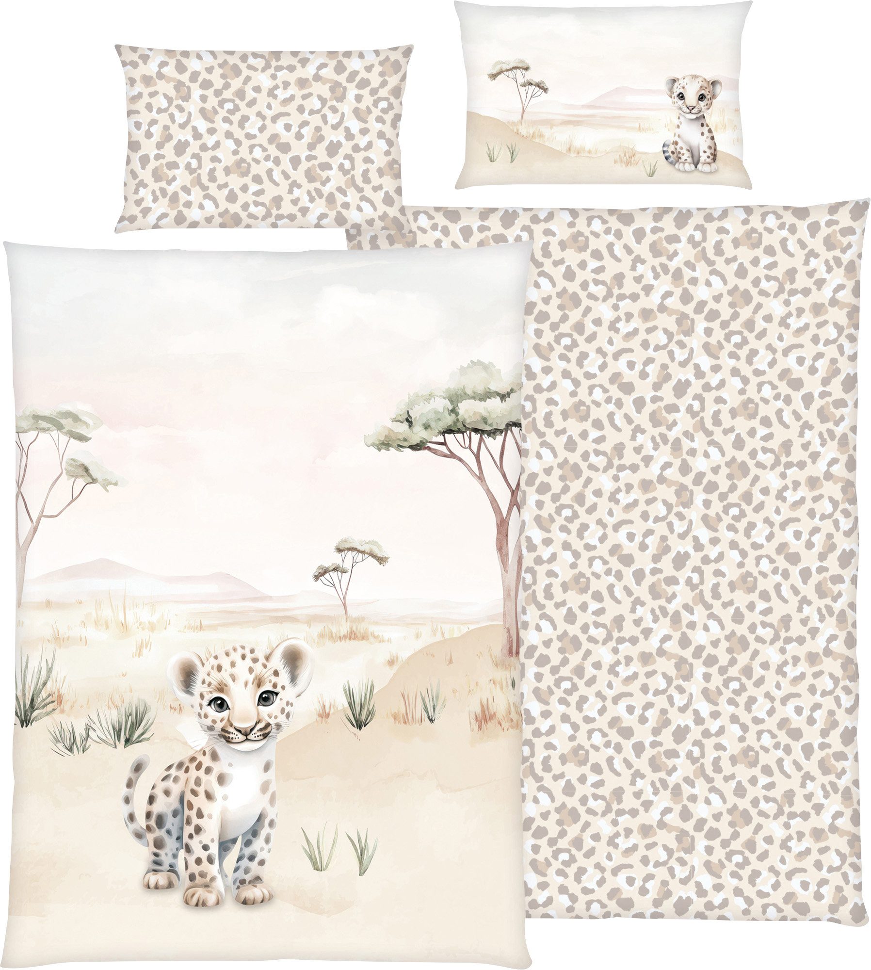 Herding Kinderbettwäsche Kinder-Wendebettwäsche "Kleiner Leo", Renforcé, Renforcé Motiv: Safari/Tiermotive: Leopard