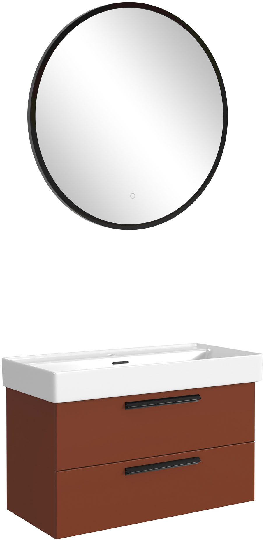 welltime Badmöbel-Set SALVADA, 2tlg-Set, gedämpfte Scharniere, Softclose, Keramikbecken, (Maße (B/T/H): 100/47,5/200 cm), Rot, Keramikbecken 1 od. 2 Armaturlochbohrungen