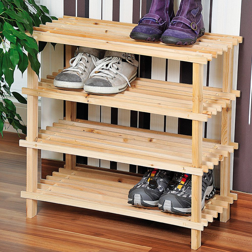 Kesper Schuhregal Schuhregal, Schuhschrank, Holzregal, Tannenholz hell FSC, 4 stöckig