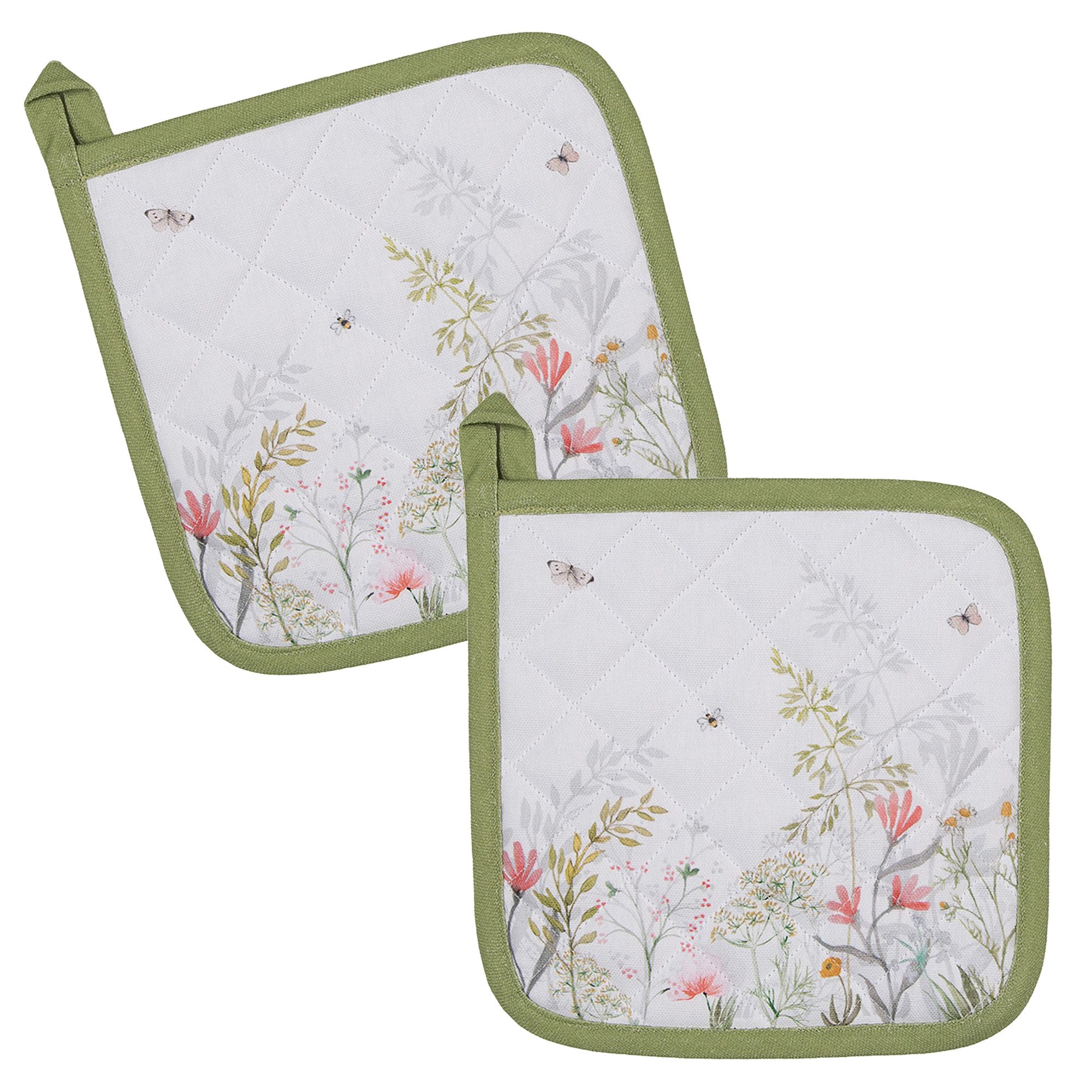 Clayre & Eef Topflappen Wildflower Fields, (Set, 2-tlg., 2-teilig), hitzebeständig wattiert Pfannen Untersetzer ca.20x20cm