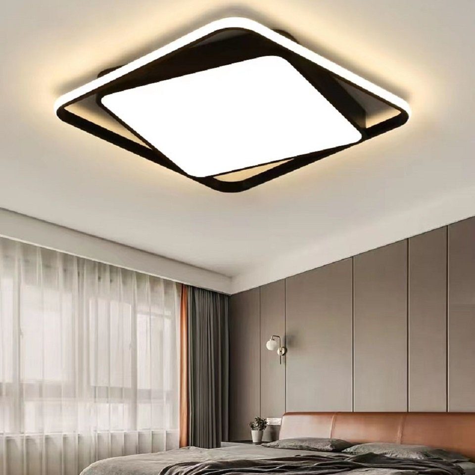 Daskoo Deckenleuchten 37W Quadrat Moderne LED Deckenlampe mit Fernbedienung Wohnzimmer, LED fest integriert, Warmweiß/Neutralweiß/Kaltweiß, LED Deckenleuchte Schwarz