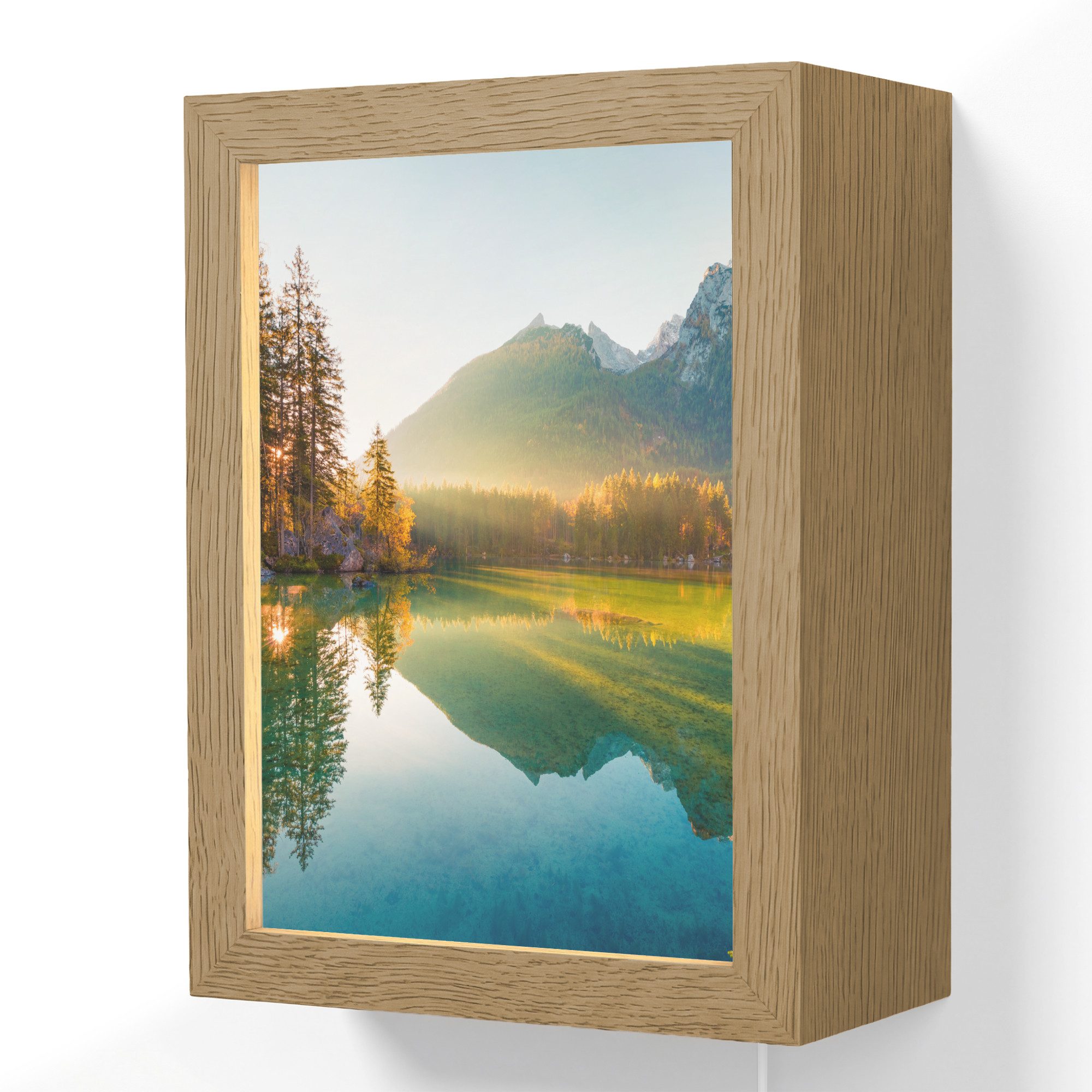 OnlyWow Wandleuchte Lightbox See - Wald - Berge - Natur - Sonne - Landschaft, Dimmbar, Farbwechsel, LED, Warmweiß, Kaltweiß, Neutralweiß Einstellbar, Wandlampe Innen, Dimmbar, mit Kabel, LED, Beleuchtung, Wohnzimmer