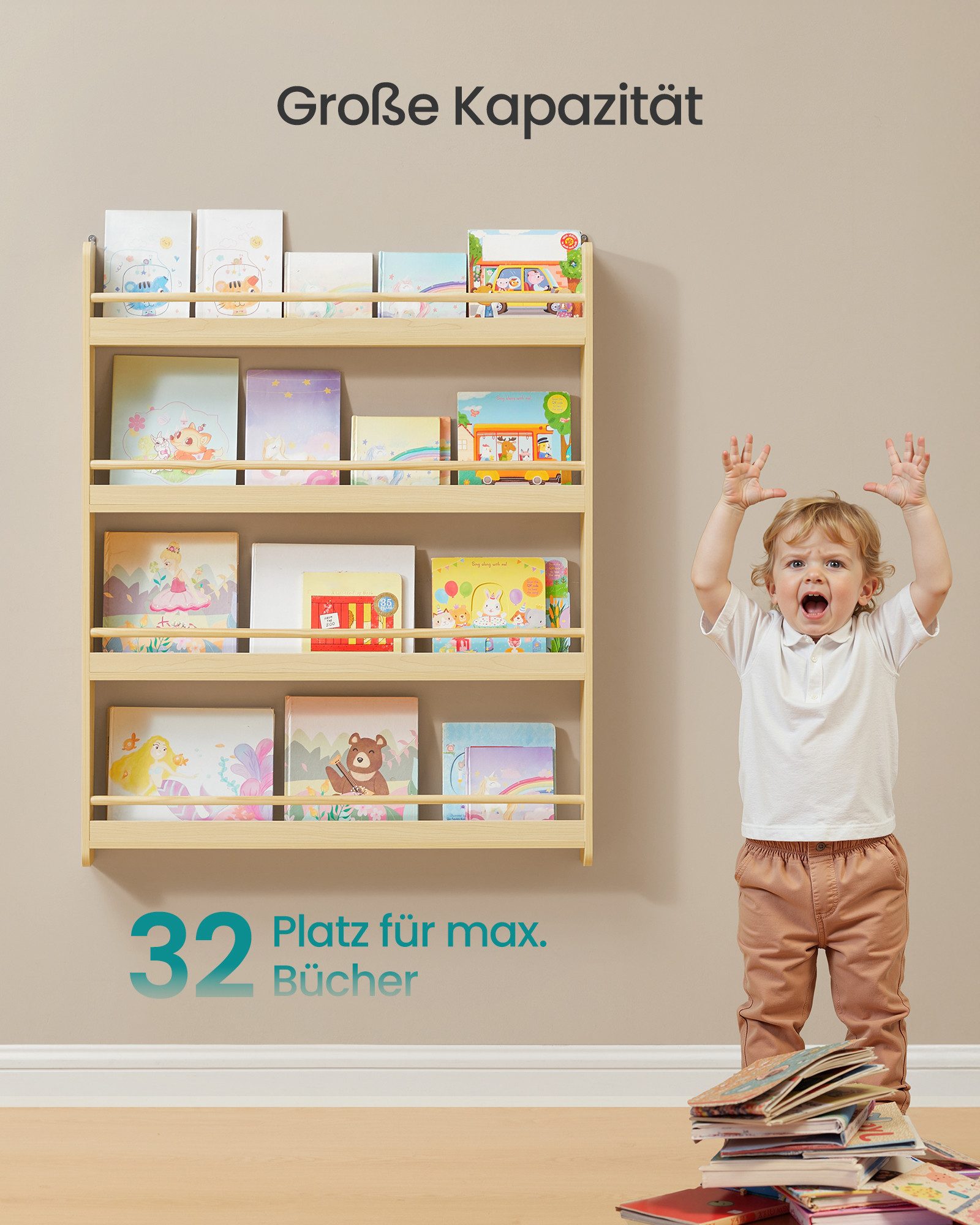 SONGMICS Spielzeugtruhe Kinderbücherregal, Wandregal und Spielzeugregal mit mehreren Ebenen, mit 4 Ebenen, für Kinderzimmer und Spielzimmer – Bild 5 von 5