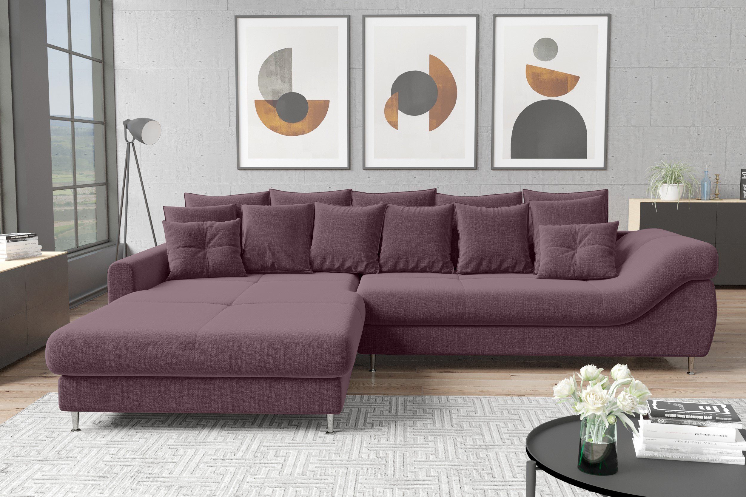 Stylefy Ecksofa Arthur, L-Form, Eckcouch, mane links oder rechts bestellbar, frei im Raum stellbar, inklusive Kissen, mit Steppung, Modern Design