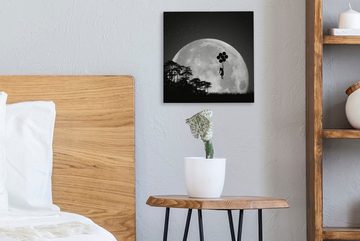 OneMillionCanvasses® Leinwandbild Mond - Mädchen - Luftballons - Silhouette, (1 St), Leinwand Bilder für Wohnzimmer Schlafzimmer