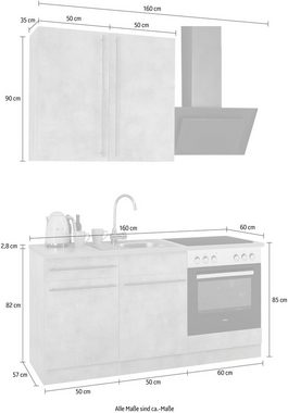 wiho Küchen Küchenzeile Chicago, wahlweise mit E-Geräten, Breite 160 cm