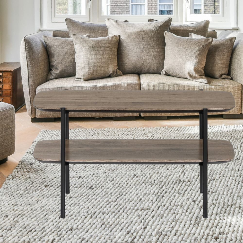 LebensWohnArt Couchtisch Moderner Couchtisch PINA 70x42cm taupe Ablage Pinien-Optik