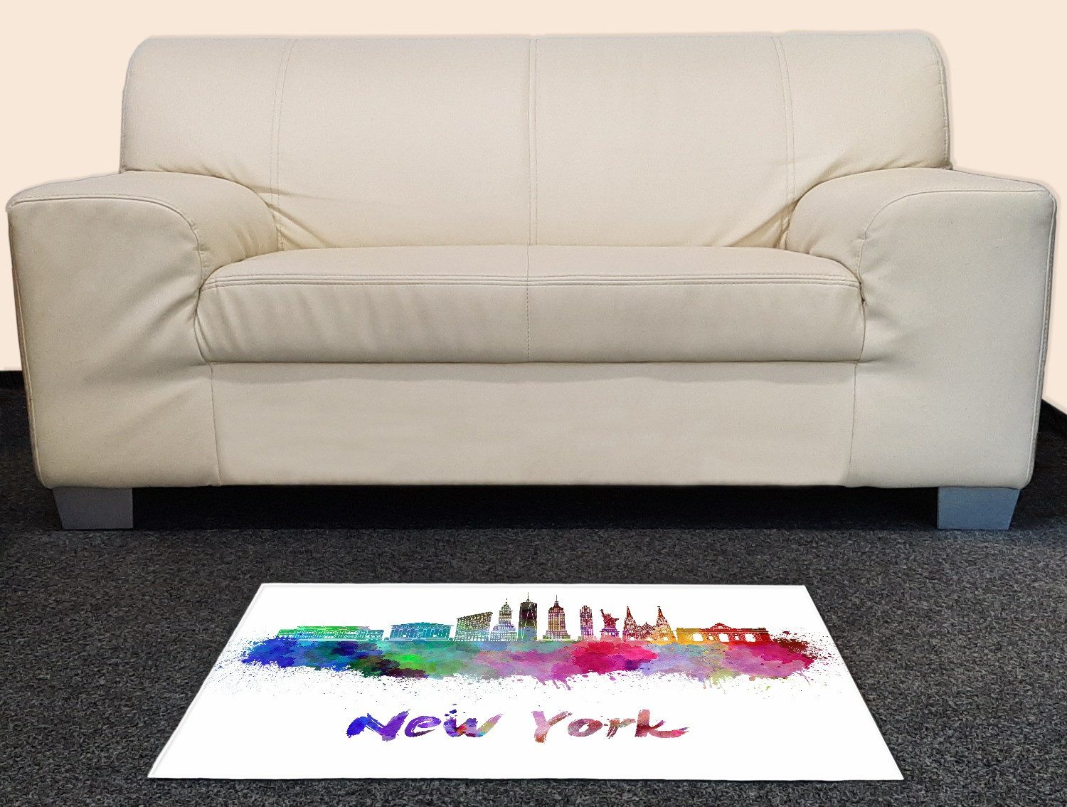 Wallario Teppich Städte als Aquarell - Skyline von New York, rechteckig, rutschfest