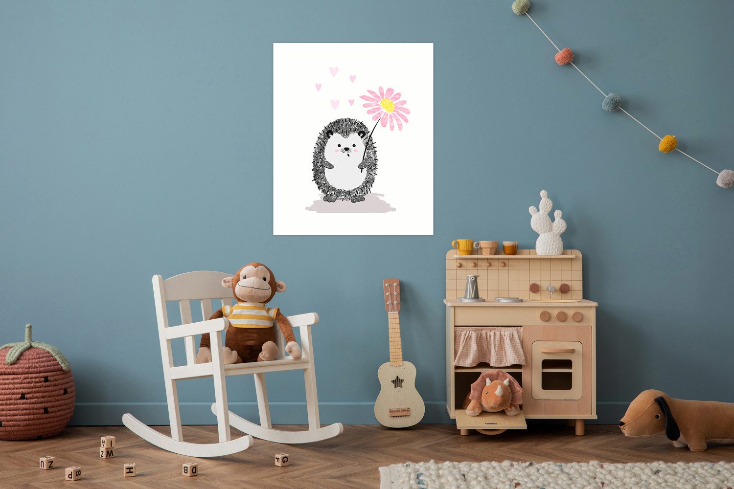 Lüttenhütt Bild mit Rahmen oder Poster, Igel mit Herzen und Blume, Fantasy, Herz, Herzen, Tiere (1 St), HD Premium Druck